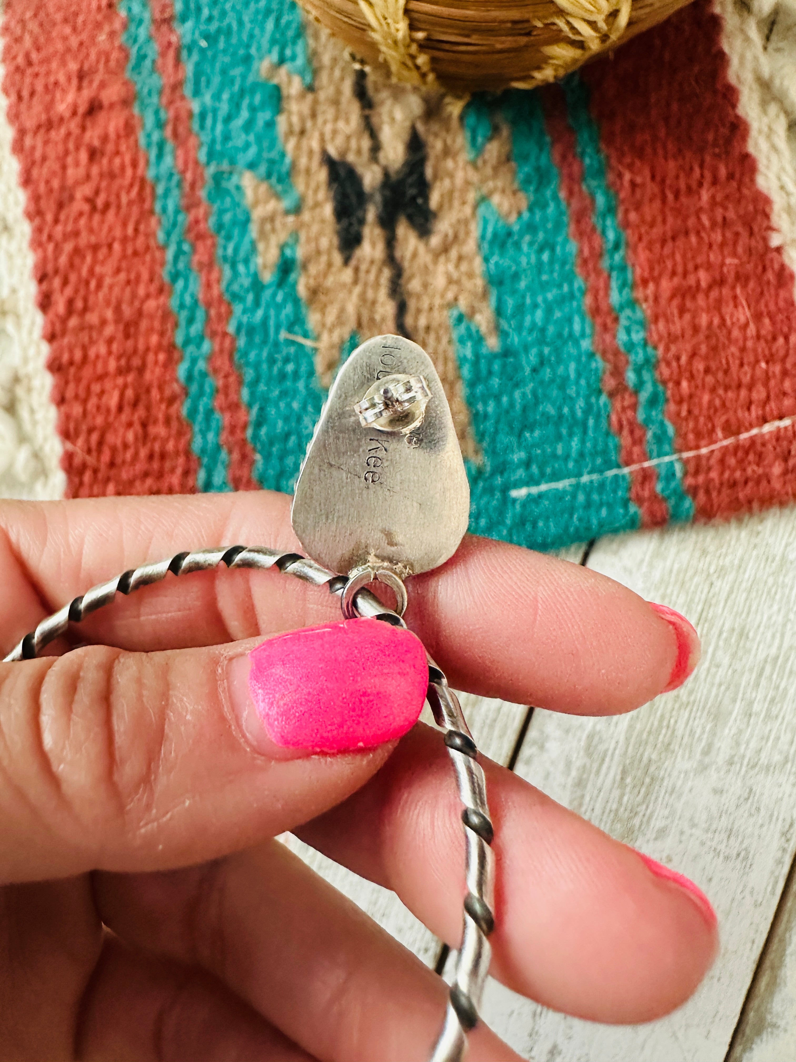 Navajo Turquoise and Sterling Silver Dangle Hoop Earrings