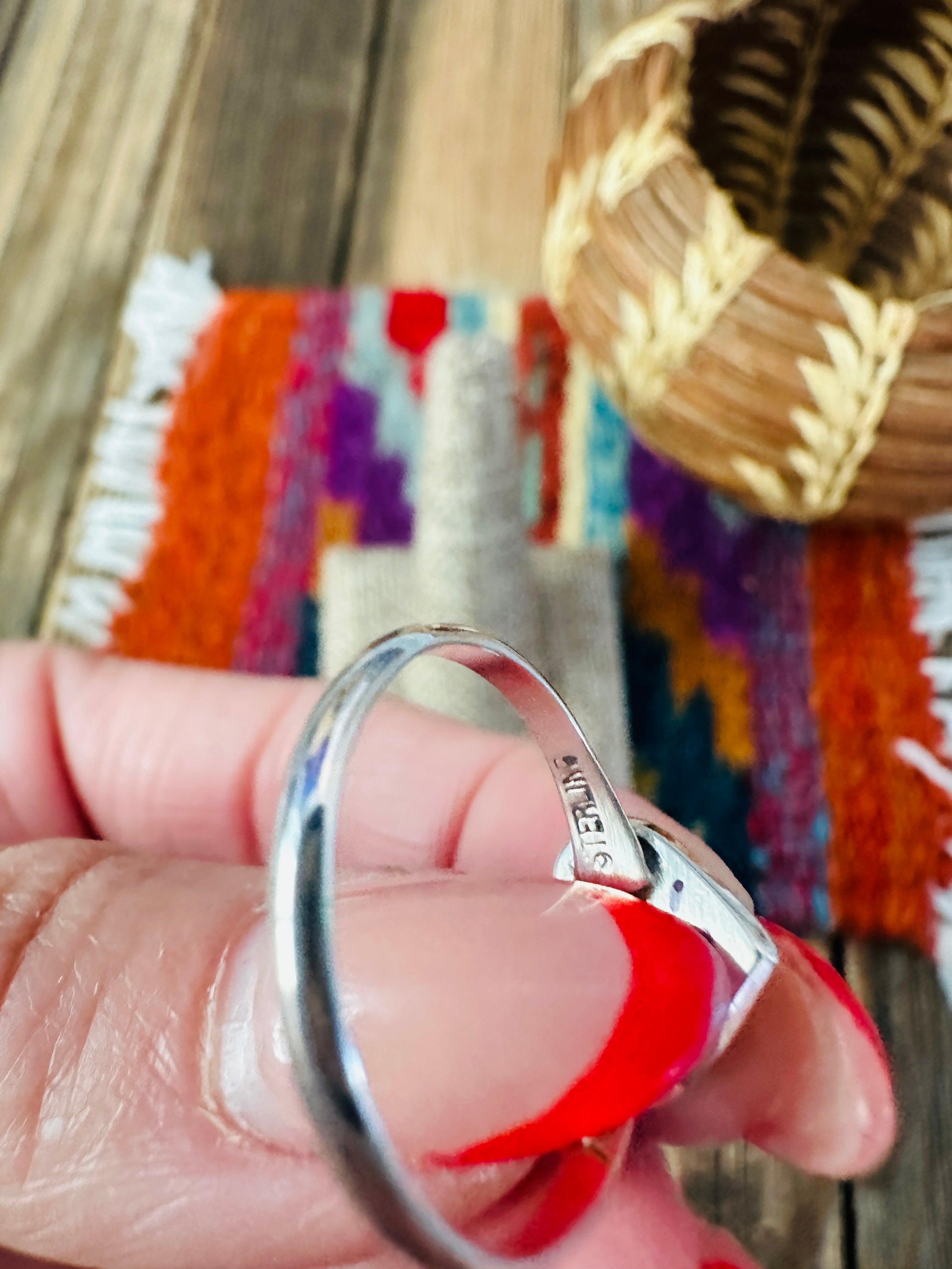 Handcrafted Mother of Pearl & Sterling Silver Inlay Heart Ring Size 8