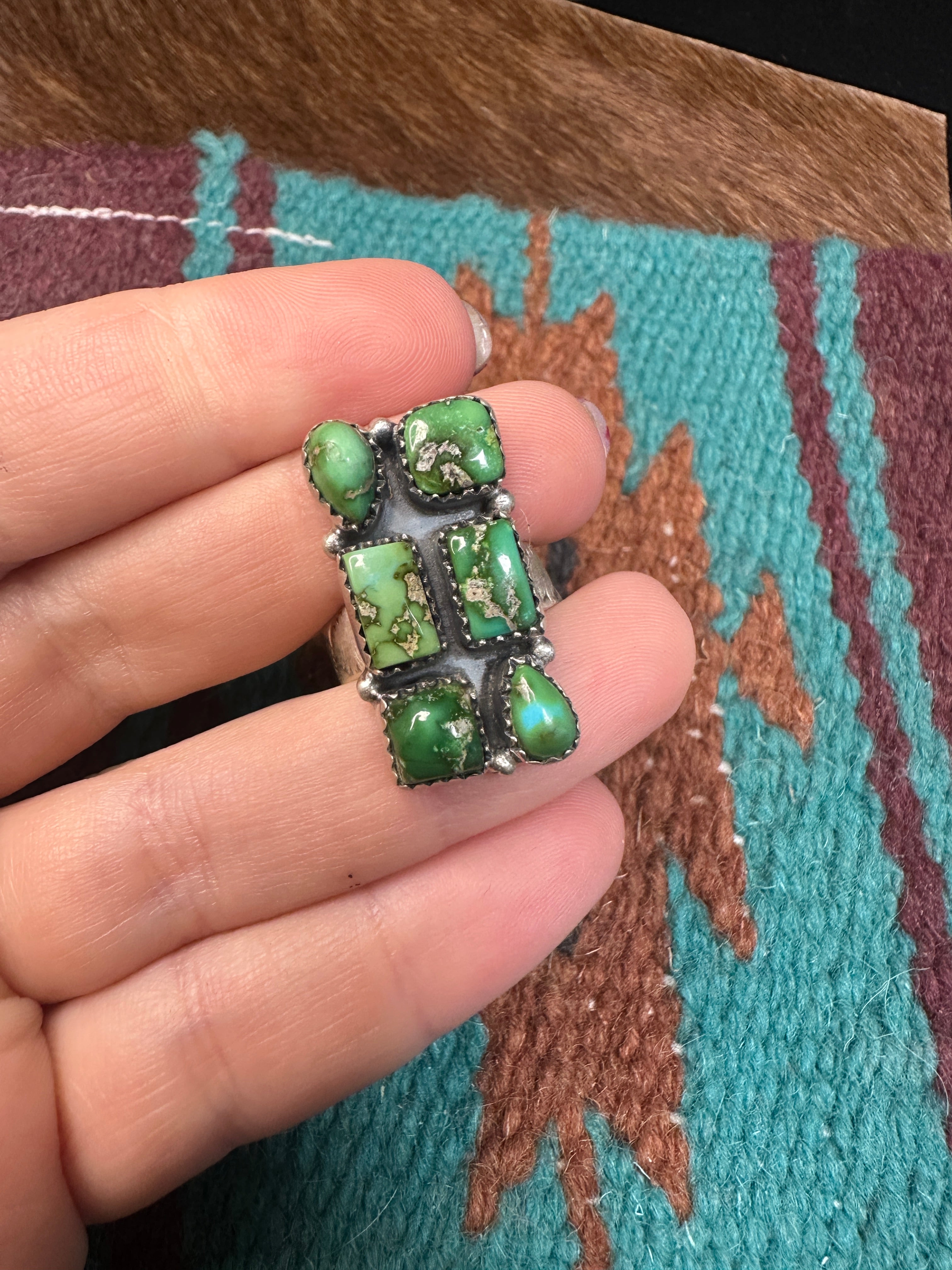 Nizhoni Handmade Sonoran Mountain Turquoise Sterling Silver 6 Stone Ring