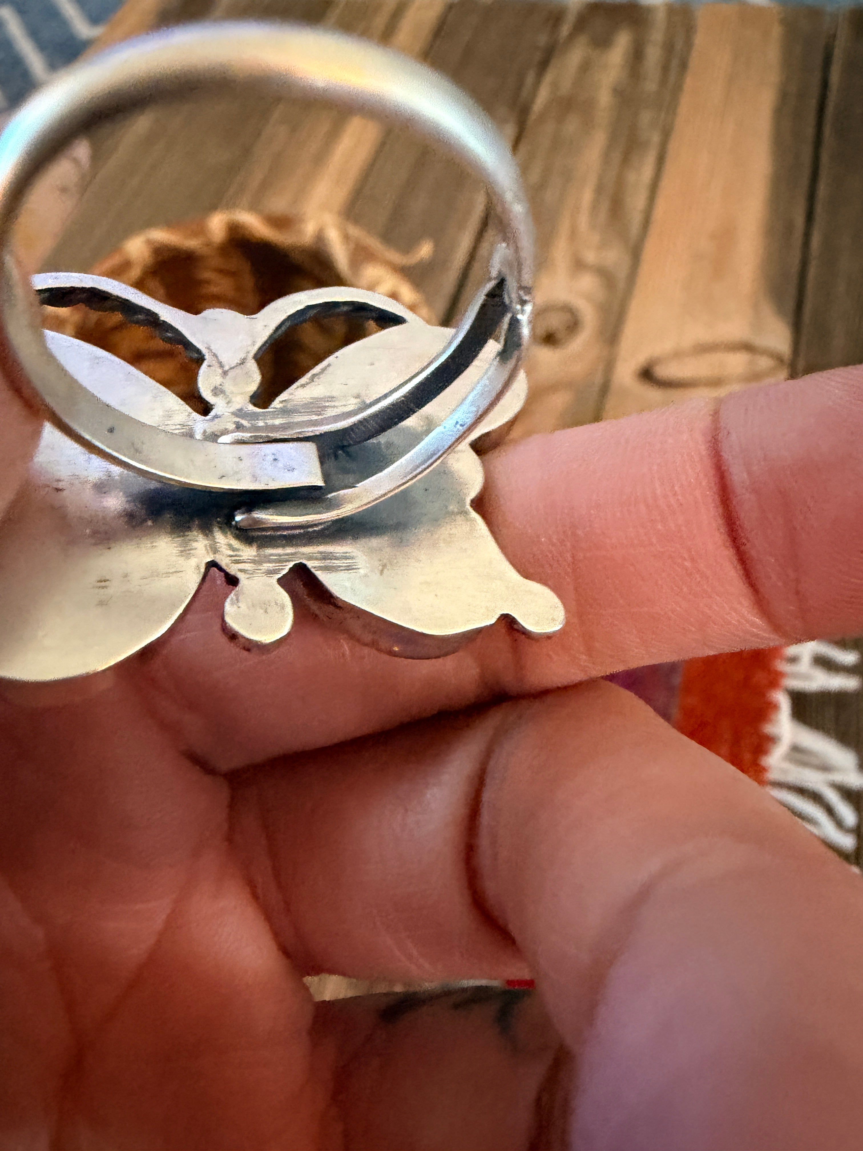 Handcrafted Pink Dream Mojave & Sterling Silver Adjustable Butterfly Ring