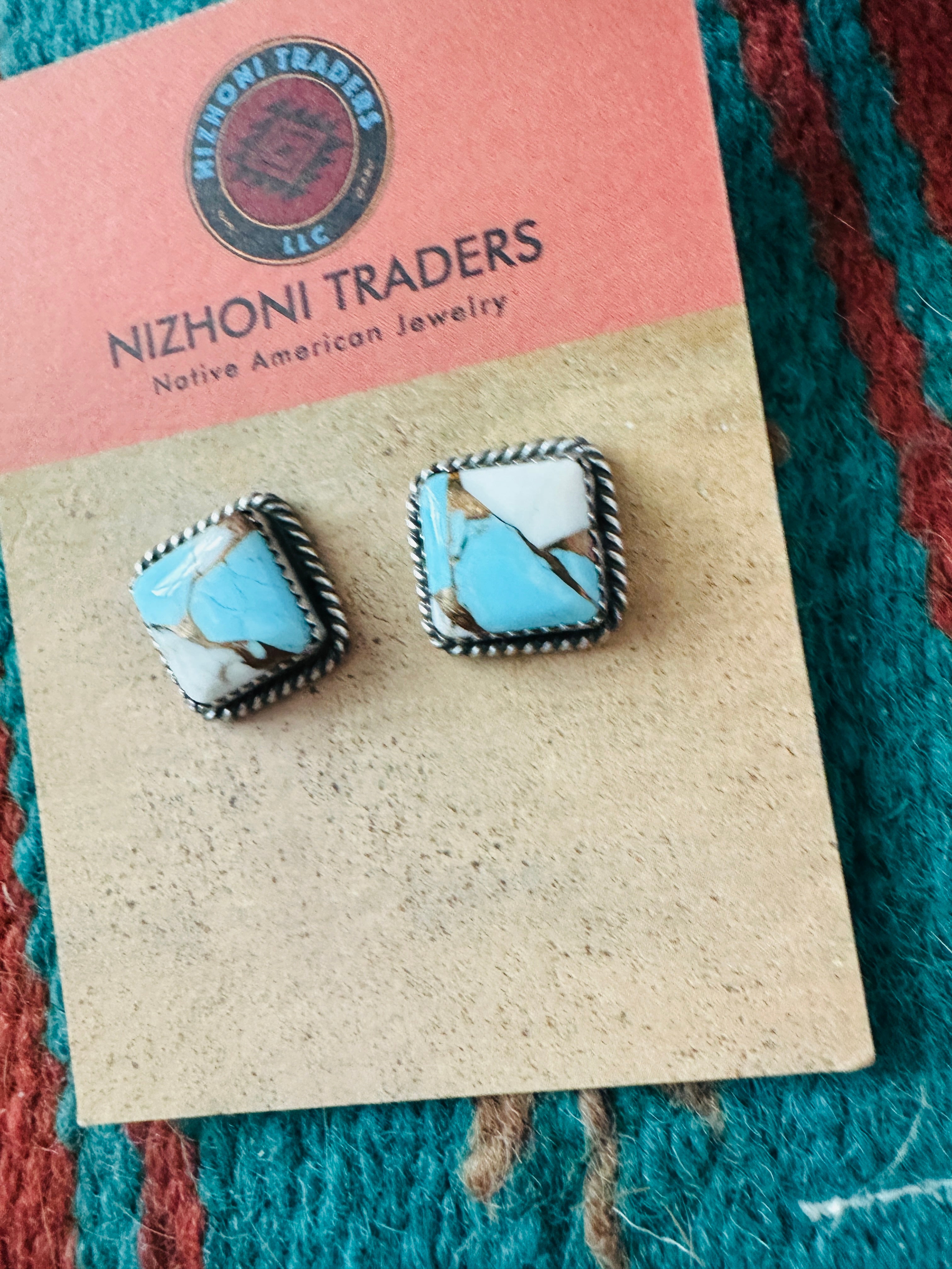 Handcrafted Cotton Candy and Sterling Silver Stud Earrings- Blue