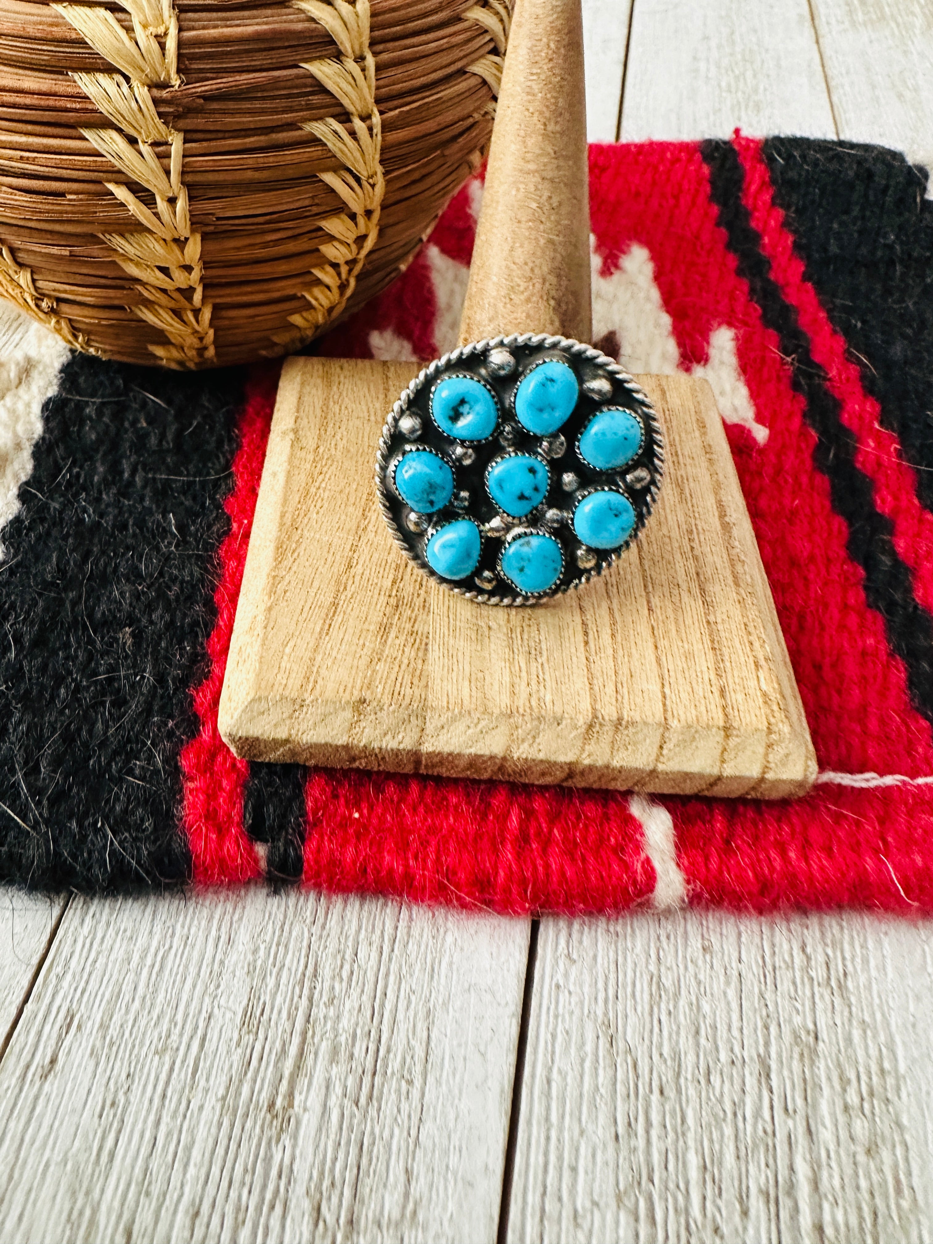 Handcrafted Sterling Silver & Kingman Turquoise Adjustable Ring