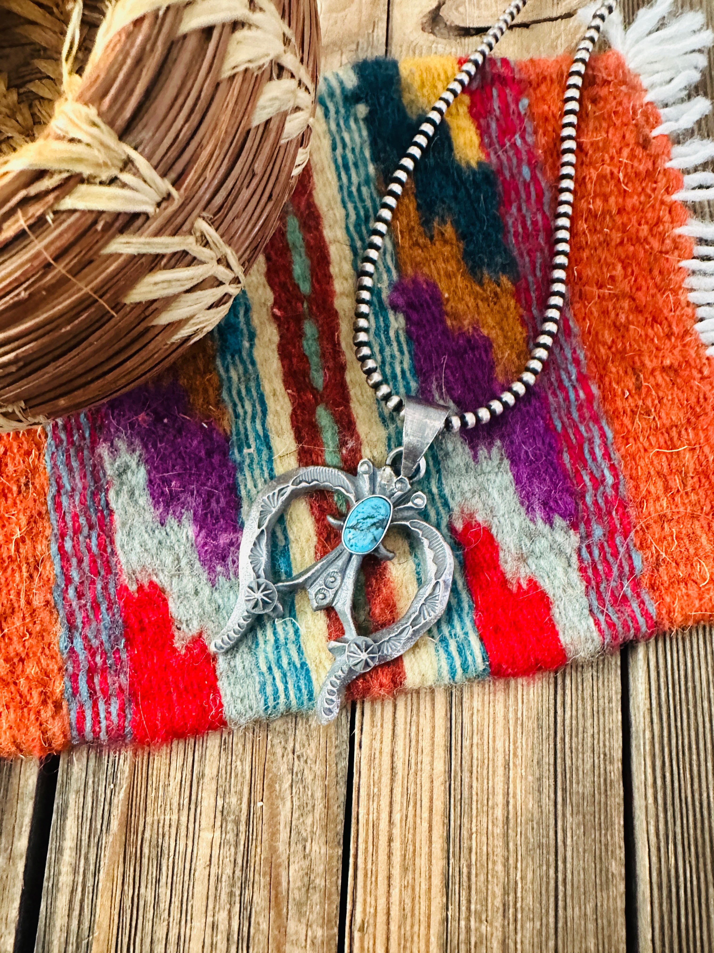 Handcrafted Sterling Silver & Kingman Turquoise Naja Pendant by Kevin Billah