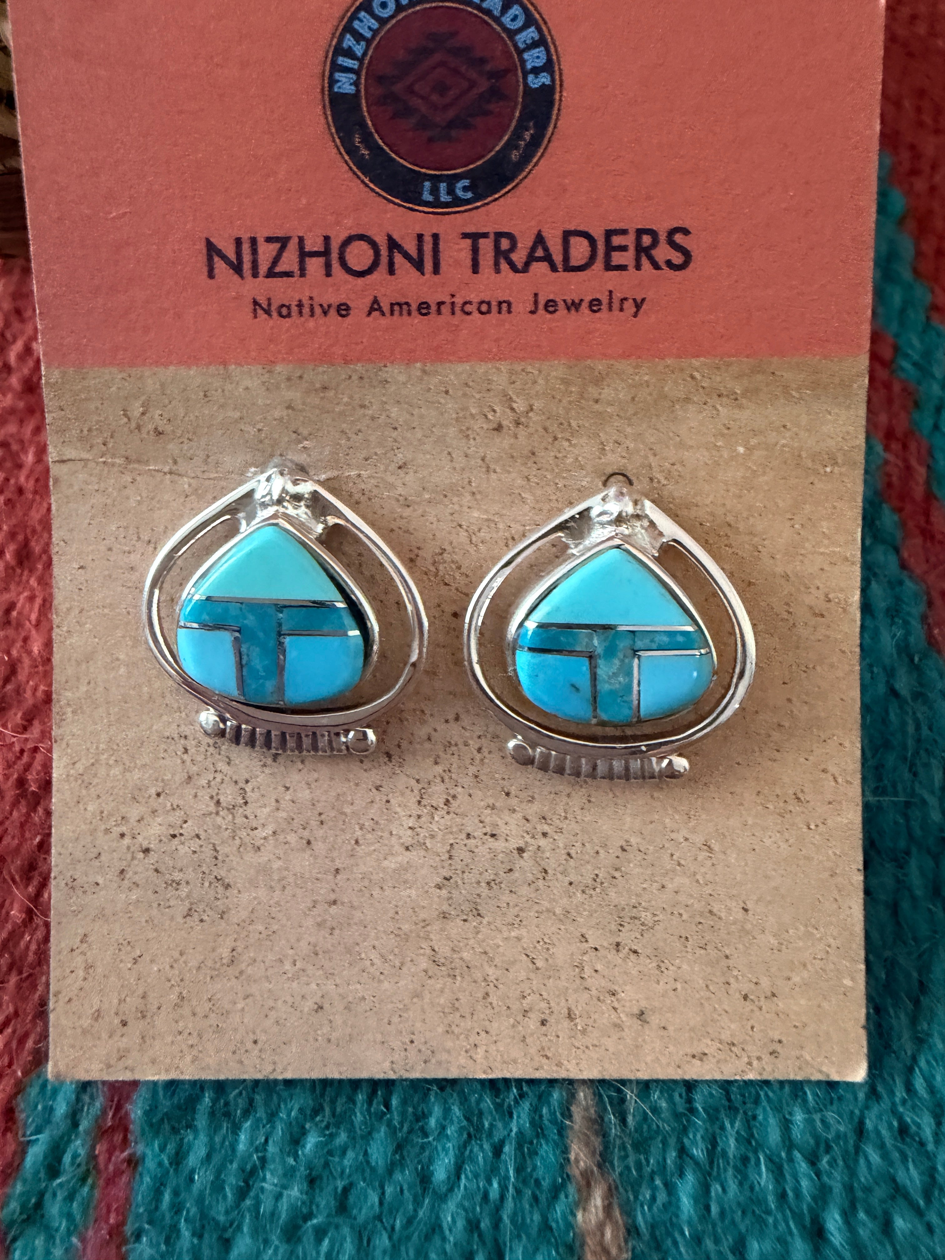 Handcrafted Turquoise & Sterling Silver Inlay Post Earrings
