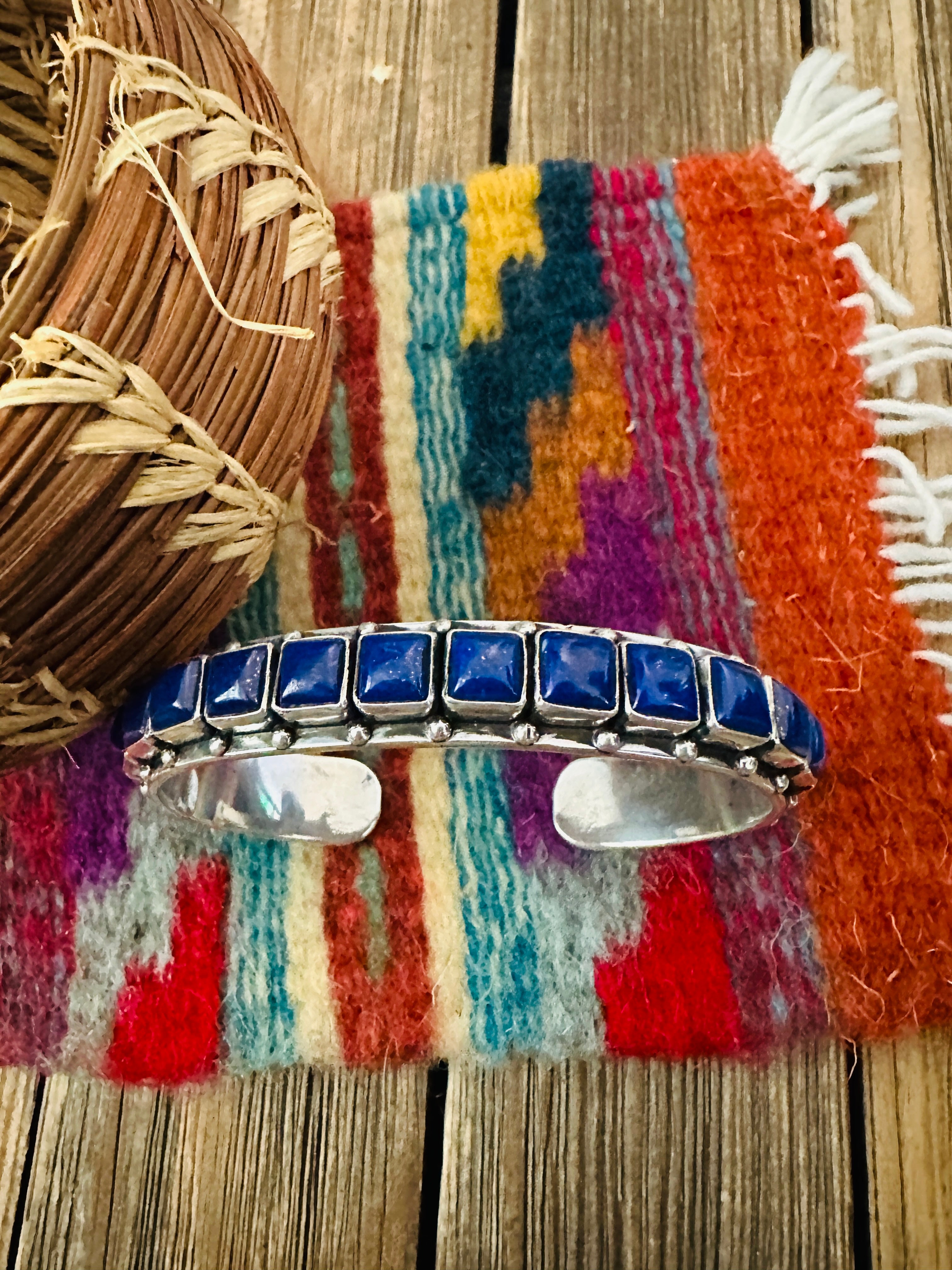 Handcrafted Sterling Silver and Lapis Cuff Bracelet by Federico Jimenez