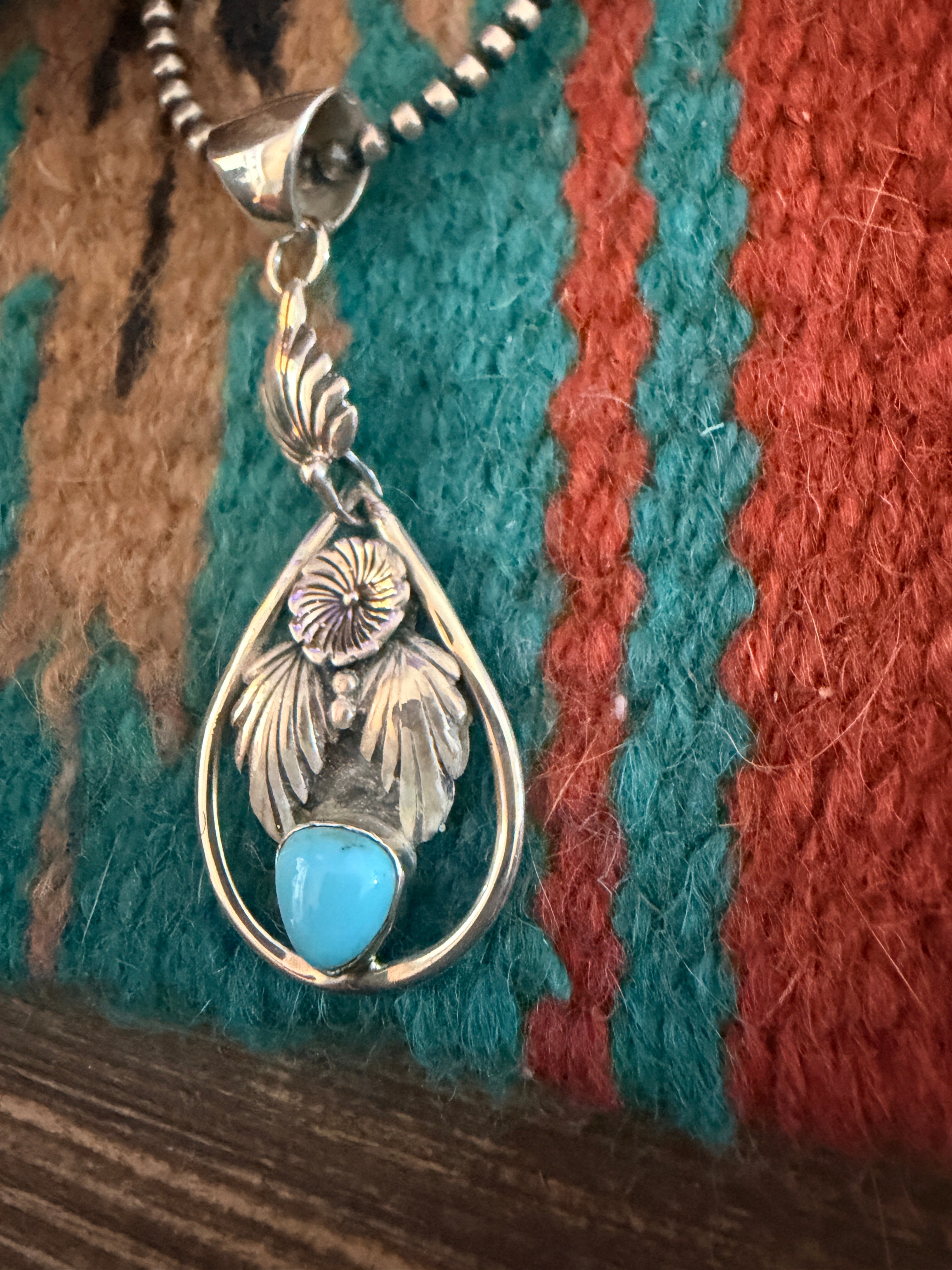 Handcrafted Turquoise & Sterling Silver Flower Pendant