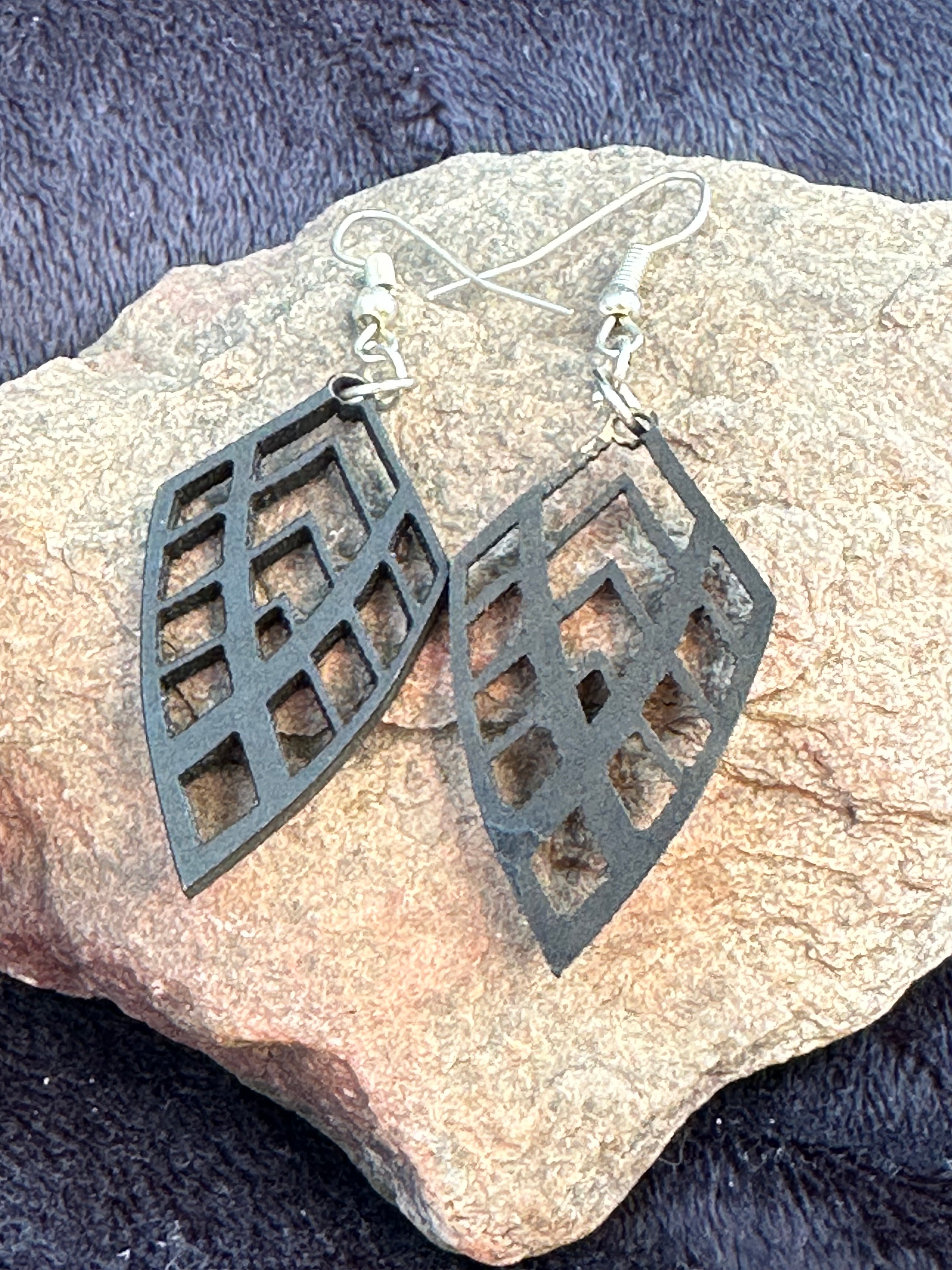 Black Wood Leaves Sterling Silver Earrings