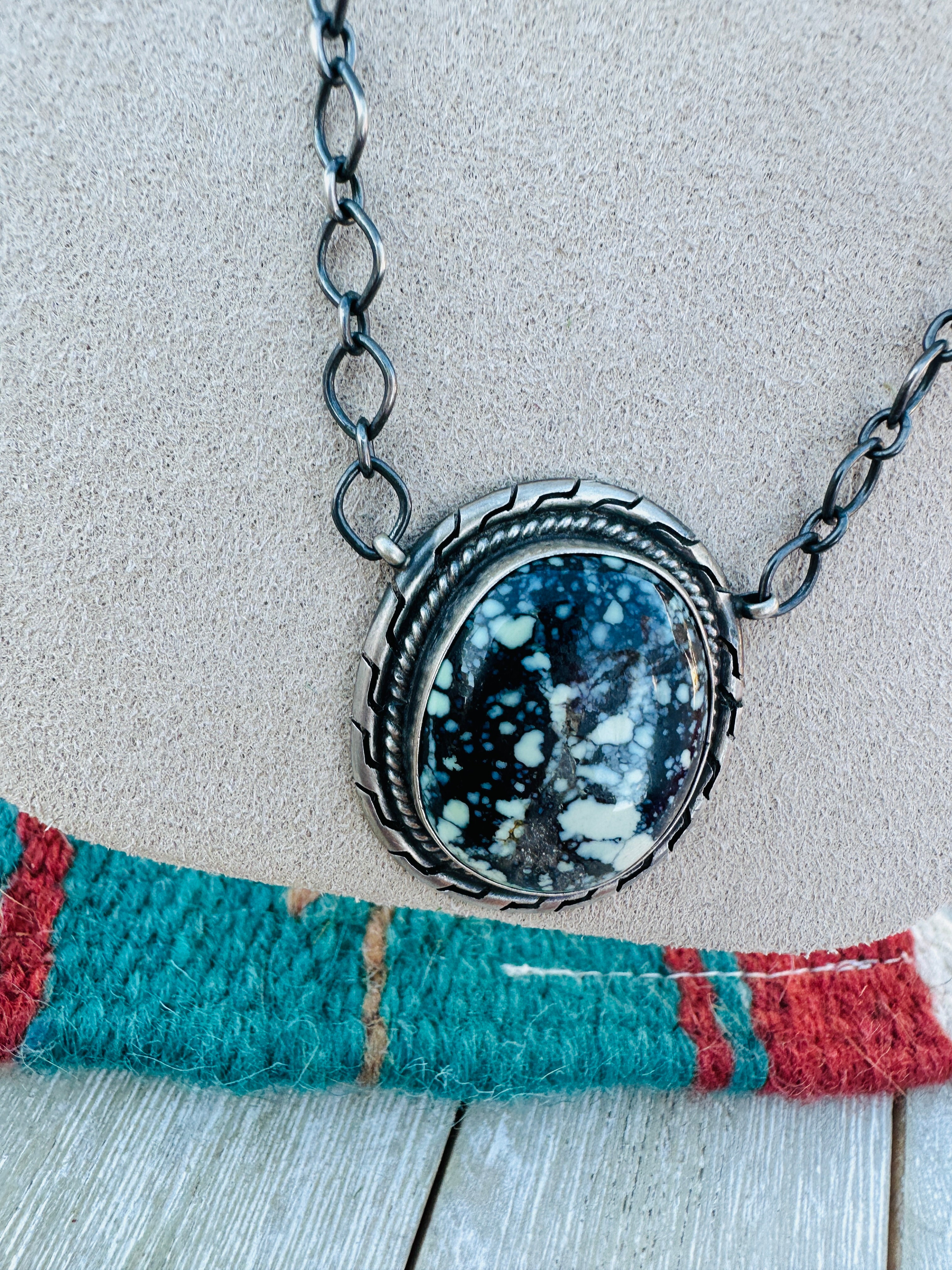 Handcrafted Sterling Silver 18” Link Chain & Tibetan Turquoise Necklace