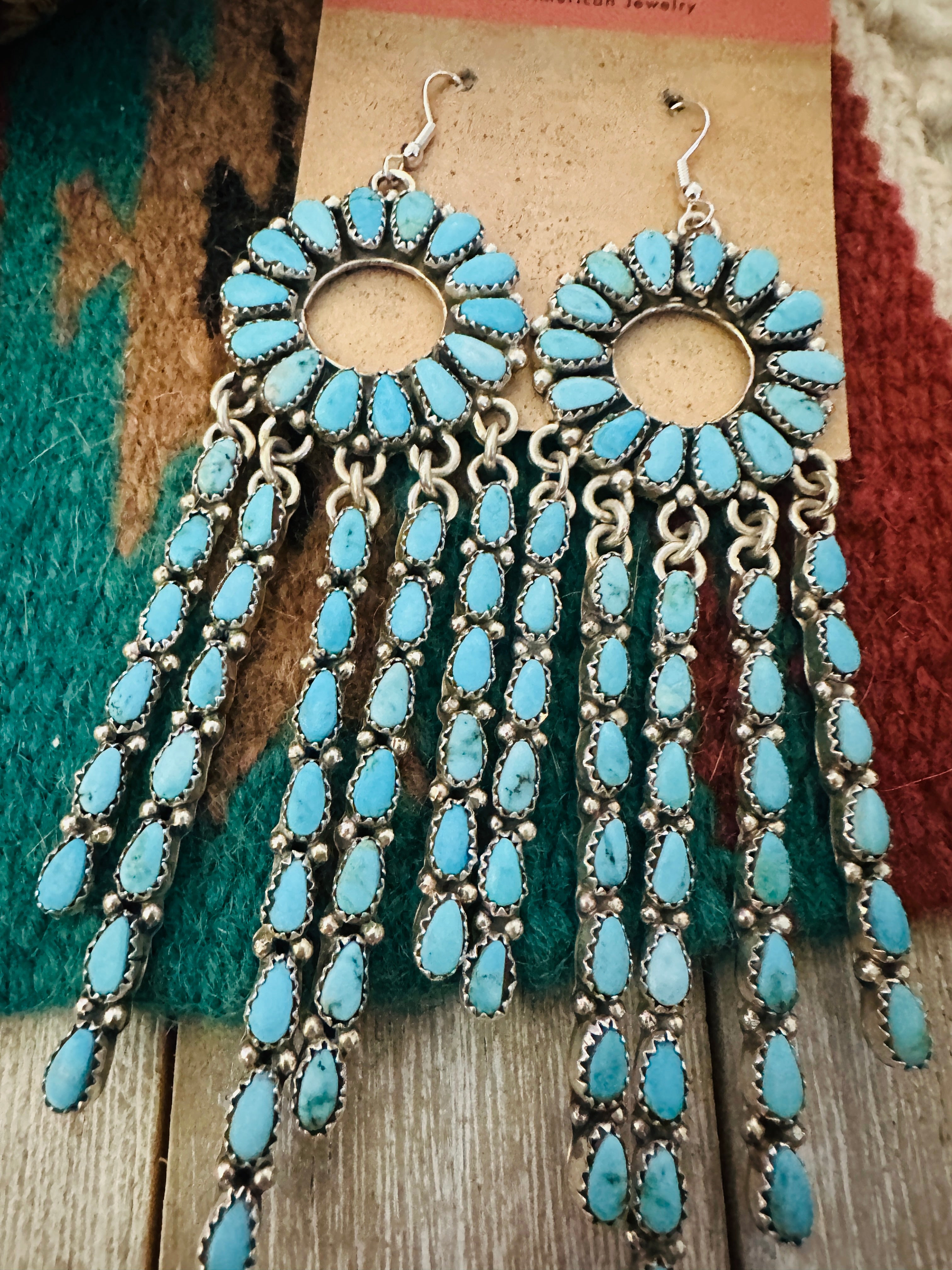Handcrafted Turquoise and Sterling Silver Cluster Dangle Earrings by Juliana Williams