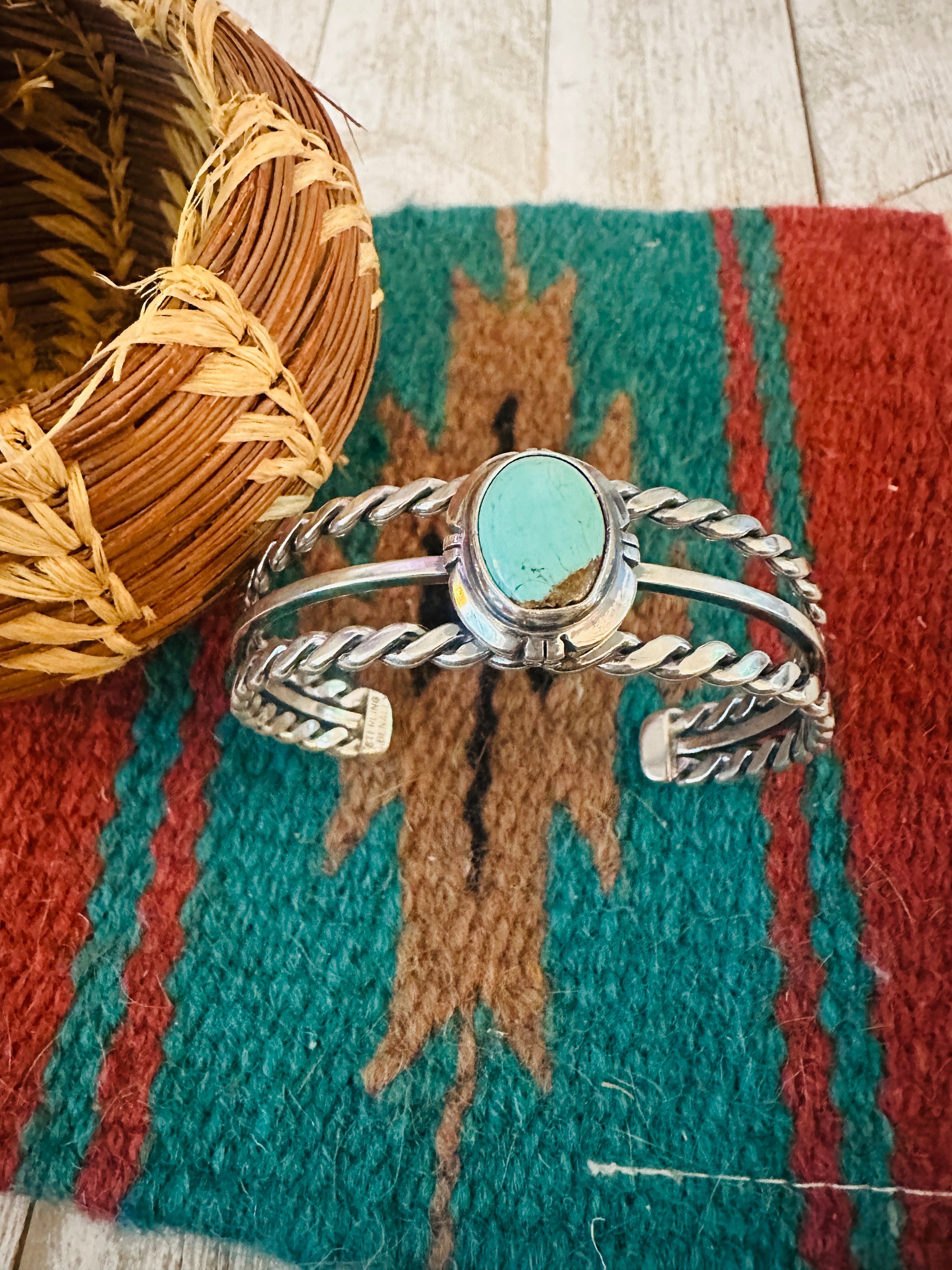Handcrafted Twisted Sterling Silver & Turquoise Cuff Bracelet