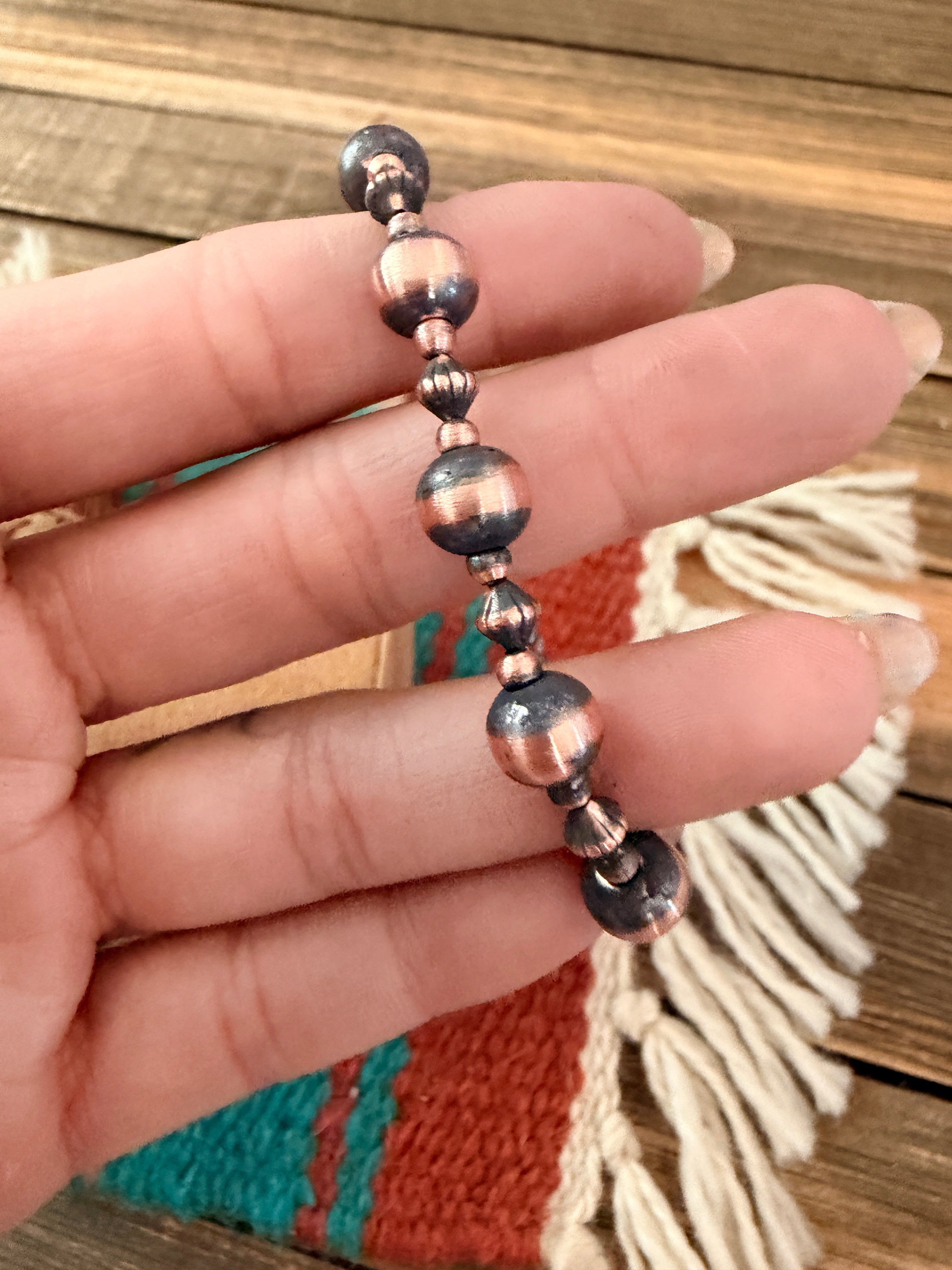 Handcrafted Copper Beaded Bracelet 7.5”