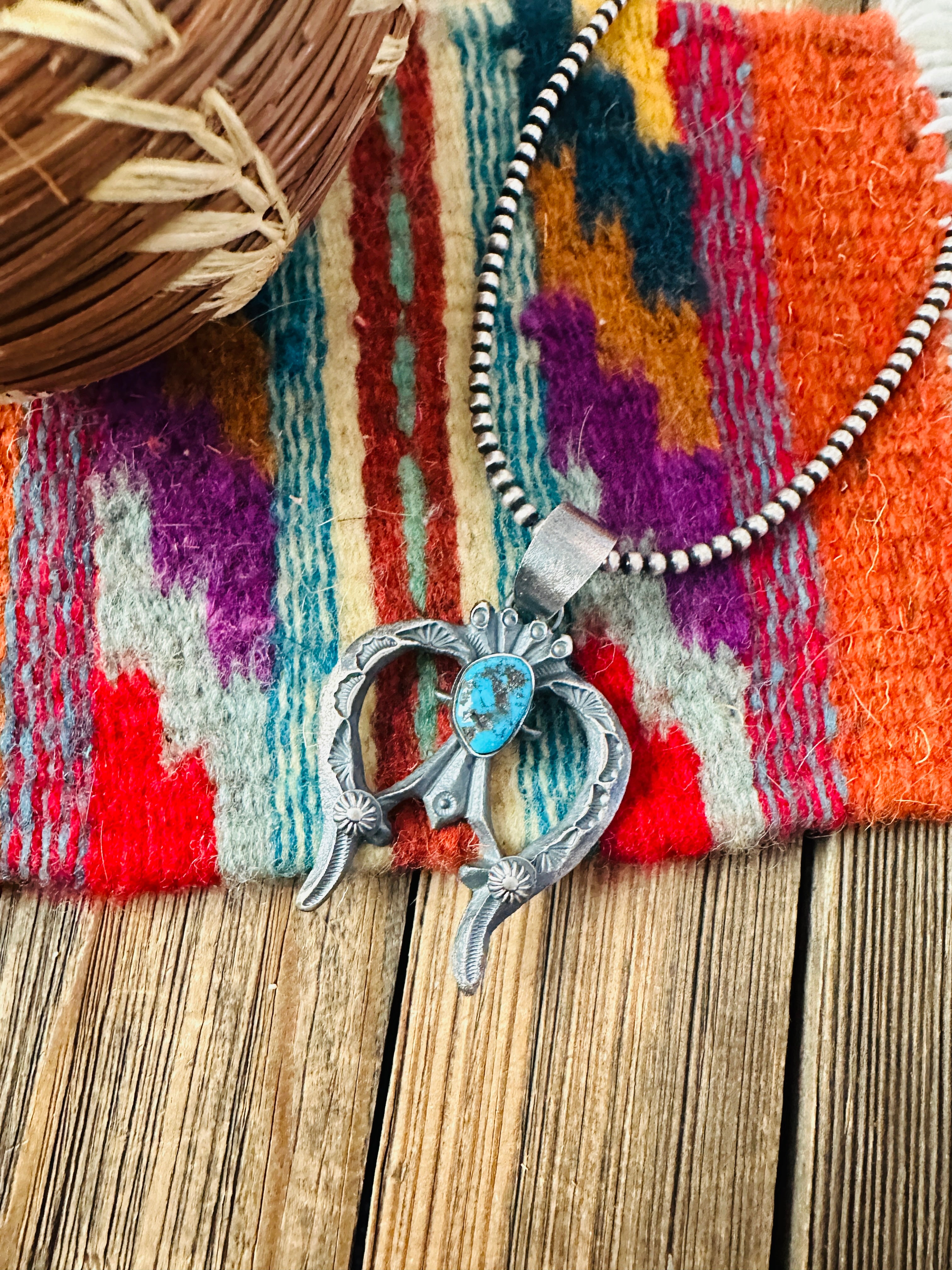 Handcrafted Sterling Silver & Kingman Turquoise Naja Pendant by Kevin Billah