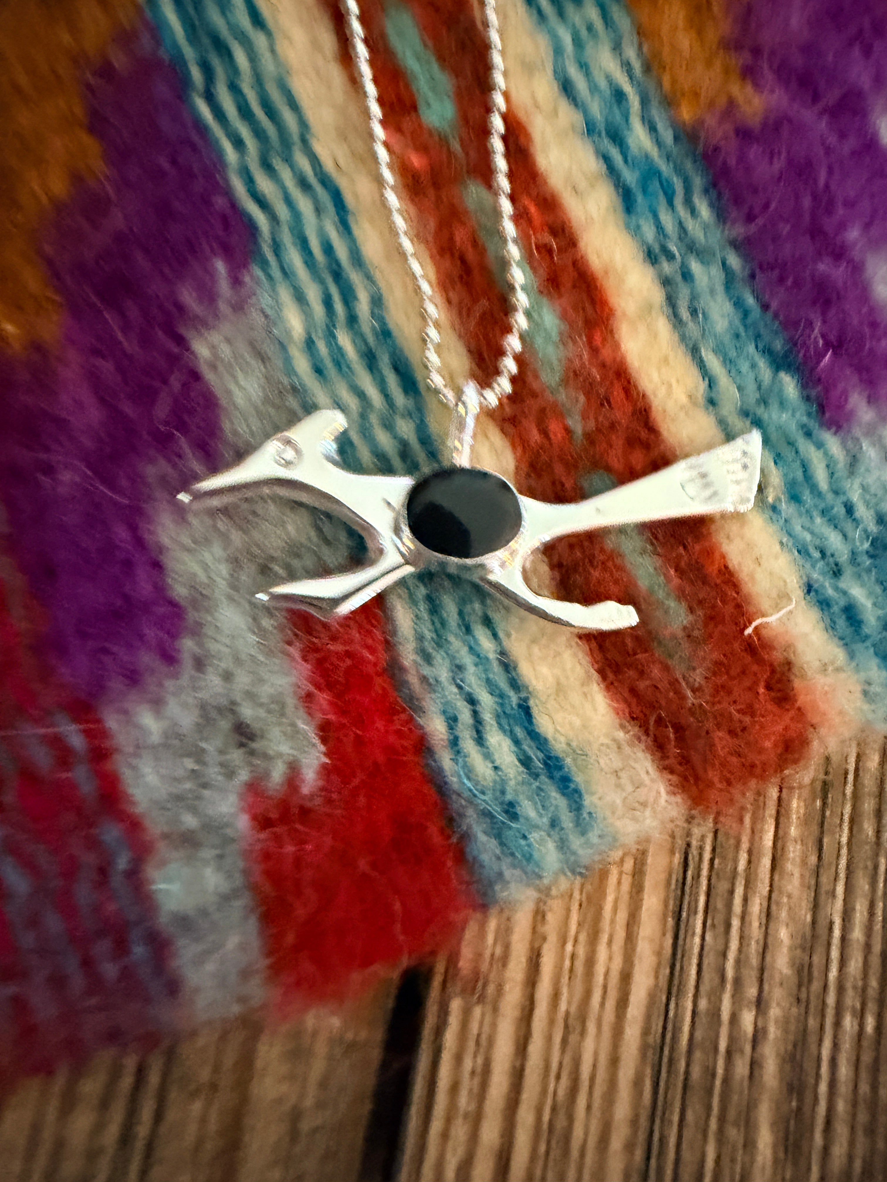 Handcrafted Sterling Silver & Onyx Road Runner Pendant by Joseph Martinez
