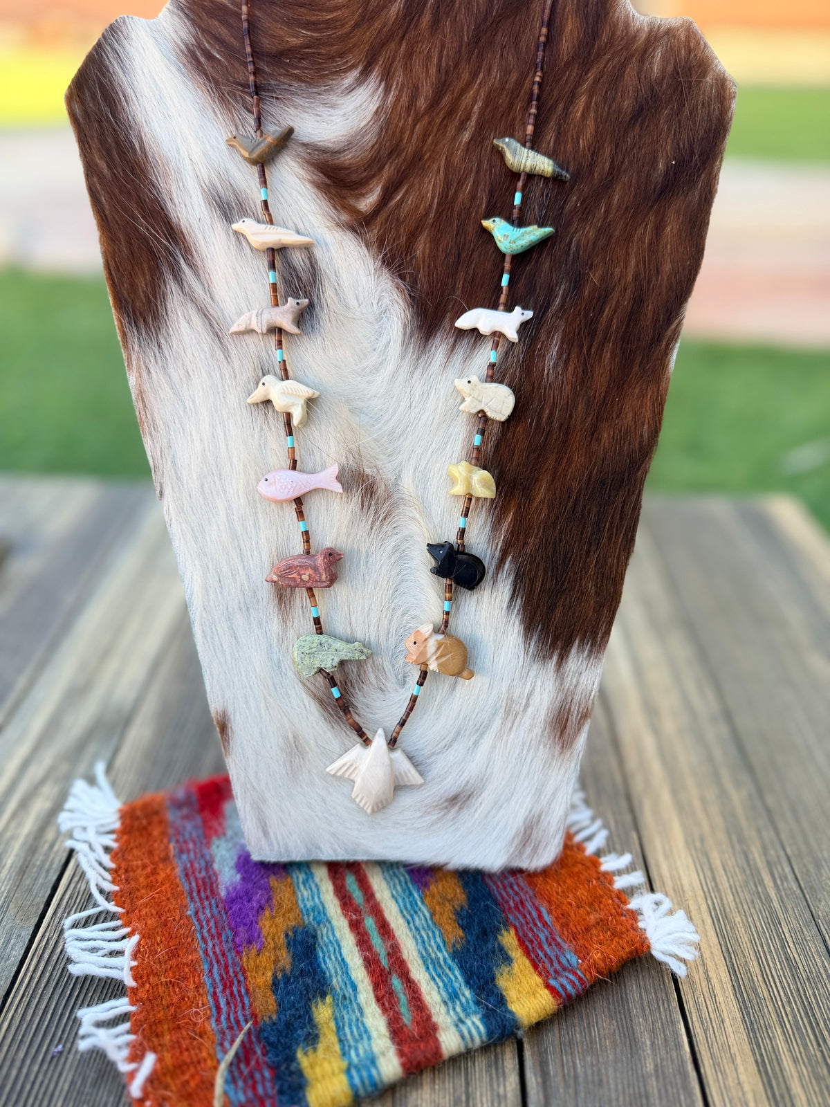 Handcrafted Sterling Silver & Beaded Fetish 29” Necklace