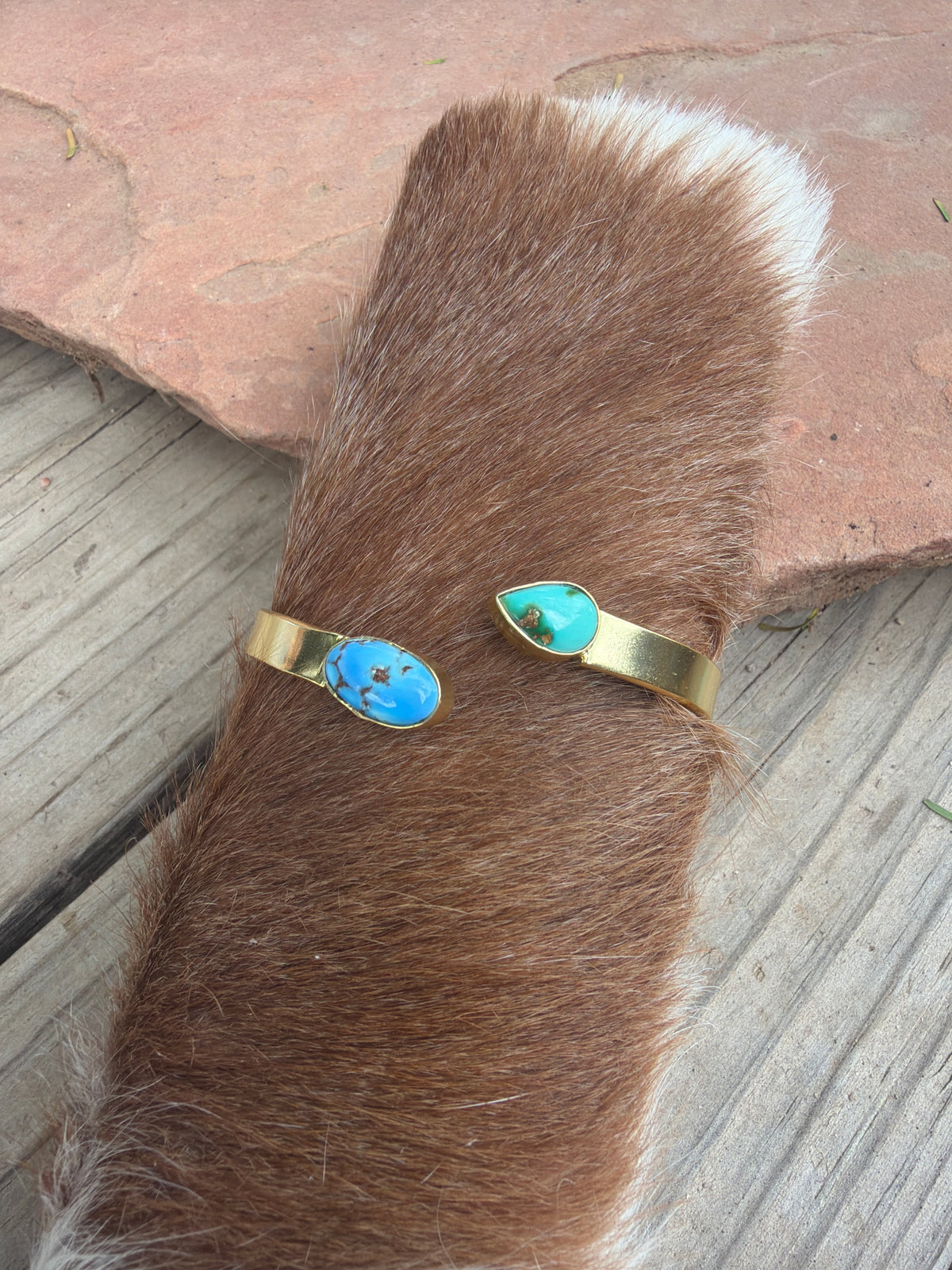 “The Golden Collection” Painted Desert Handmade Natural Sonoran Mountain Turquoise & Golden Hills Gold Plated Adjustable Bracelet Cuff STYLE 3