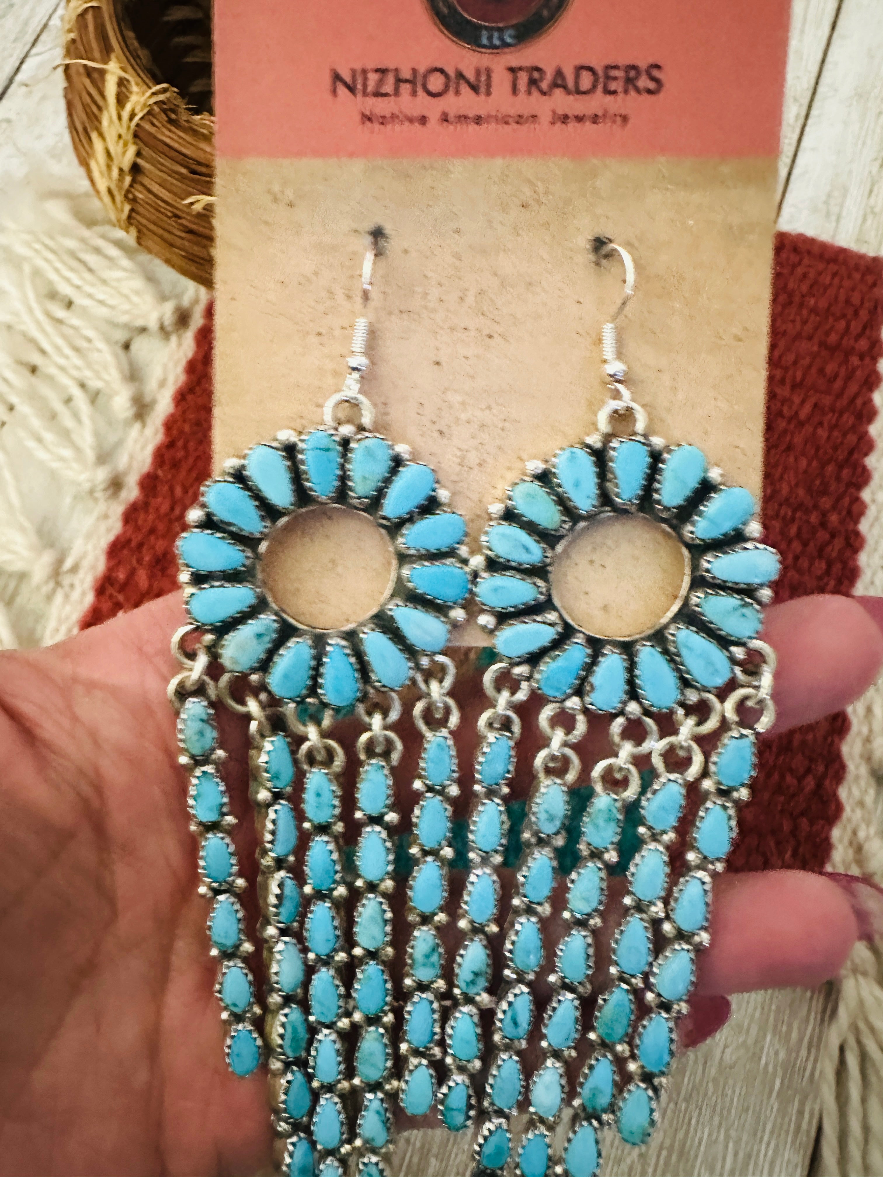 Handcrafted Turquoise and Sterling Silver Cluster Dangle Earrings by Juliana Williams