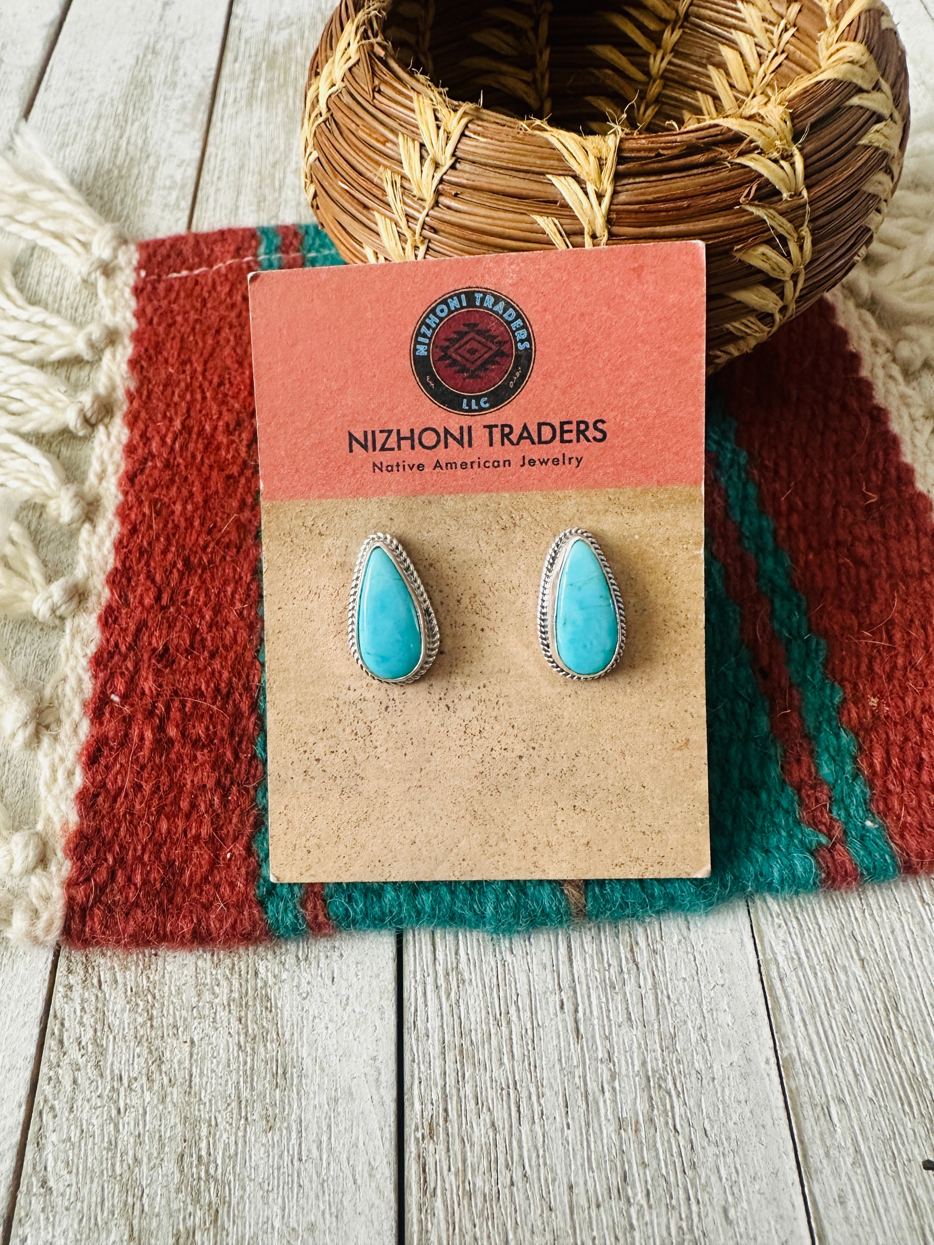Navajo Turquoise & Sterling Silver Teardrop Post Earrings