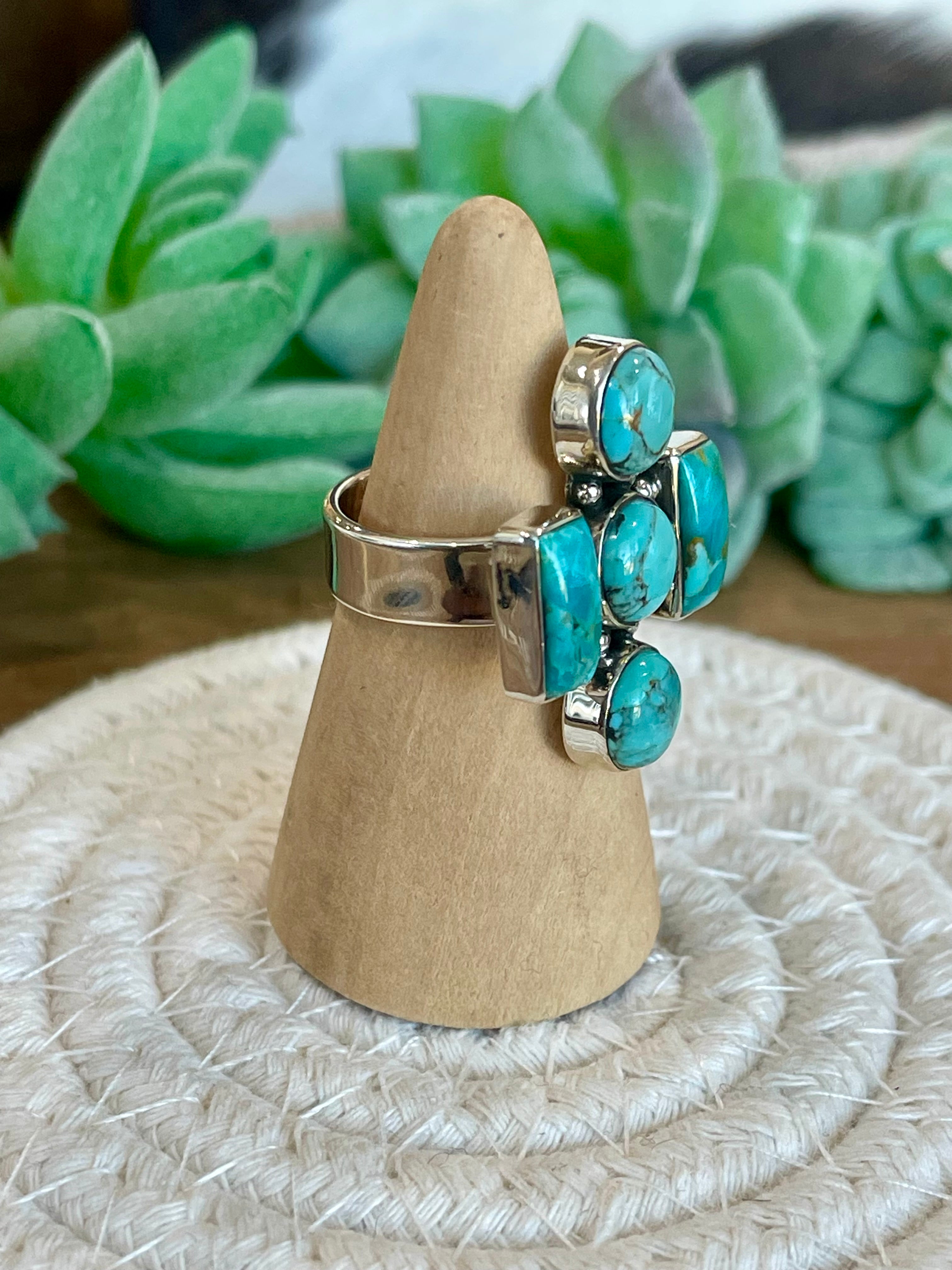 Handmade Turquoise And Sterling Silver Adjustable Ring