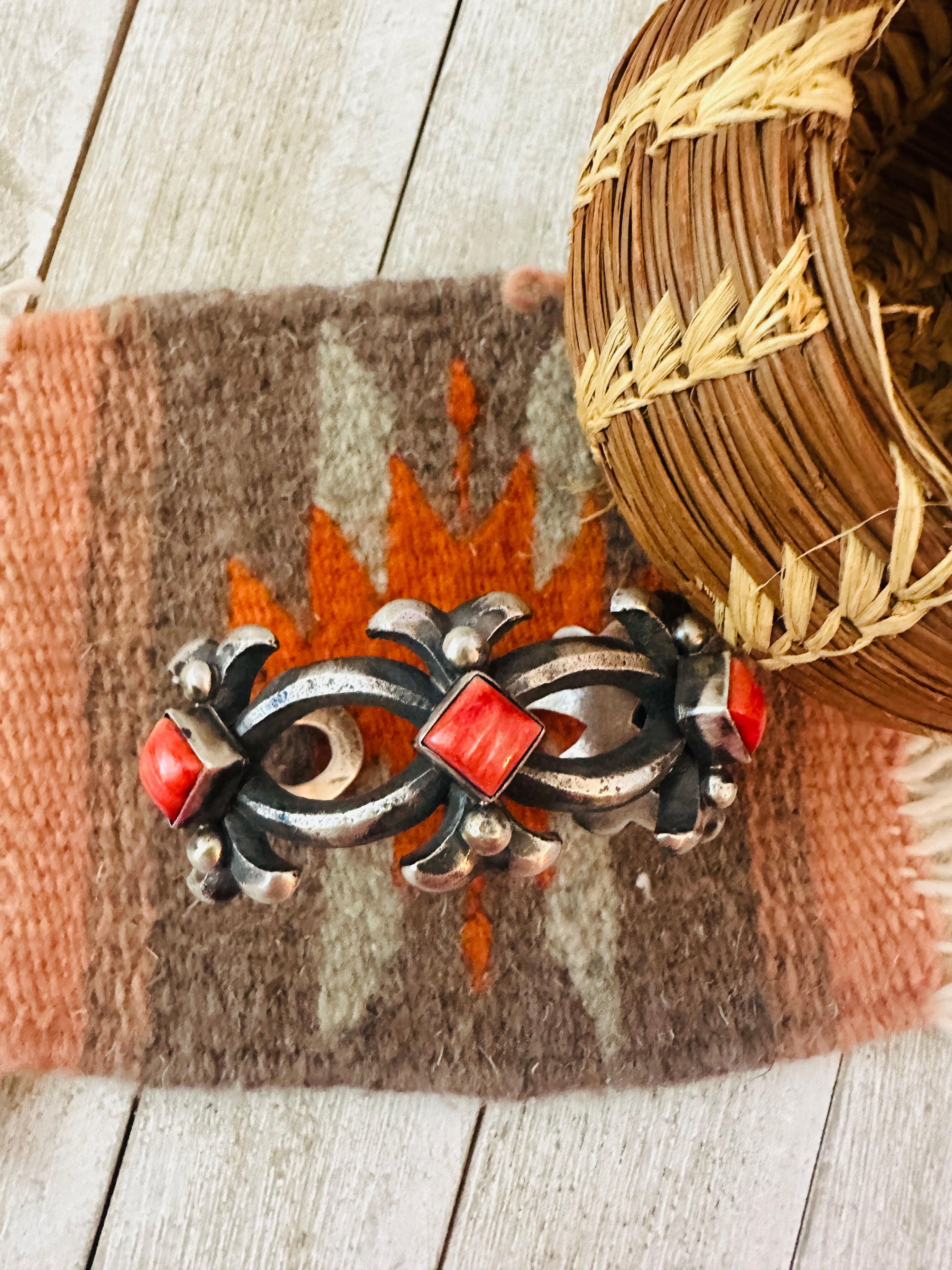 Handcrafted Spiny Oyster & Sterling Silver Cuff Bracelet by Chimney Butte