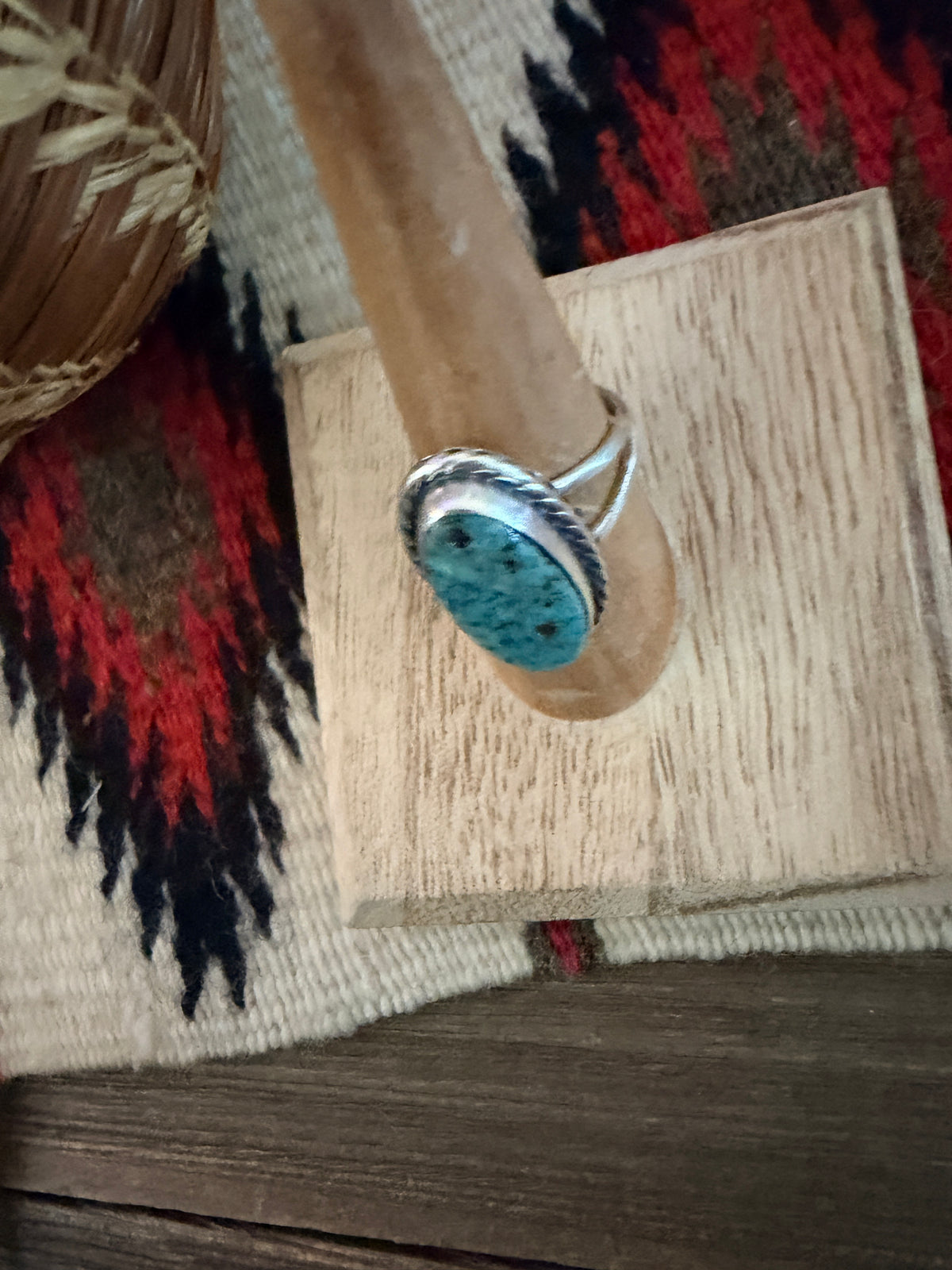 Handcrafted Turquoise & Sterling Silver Ring Size 7.5