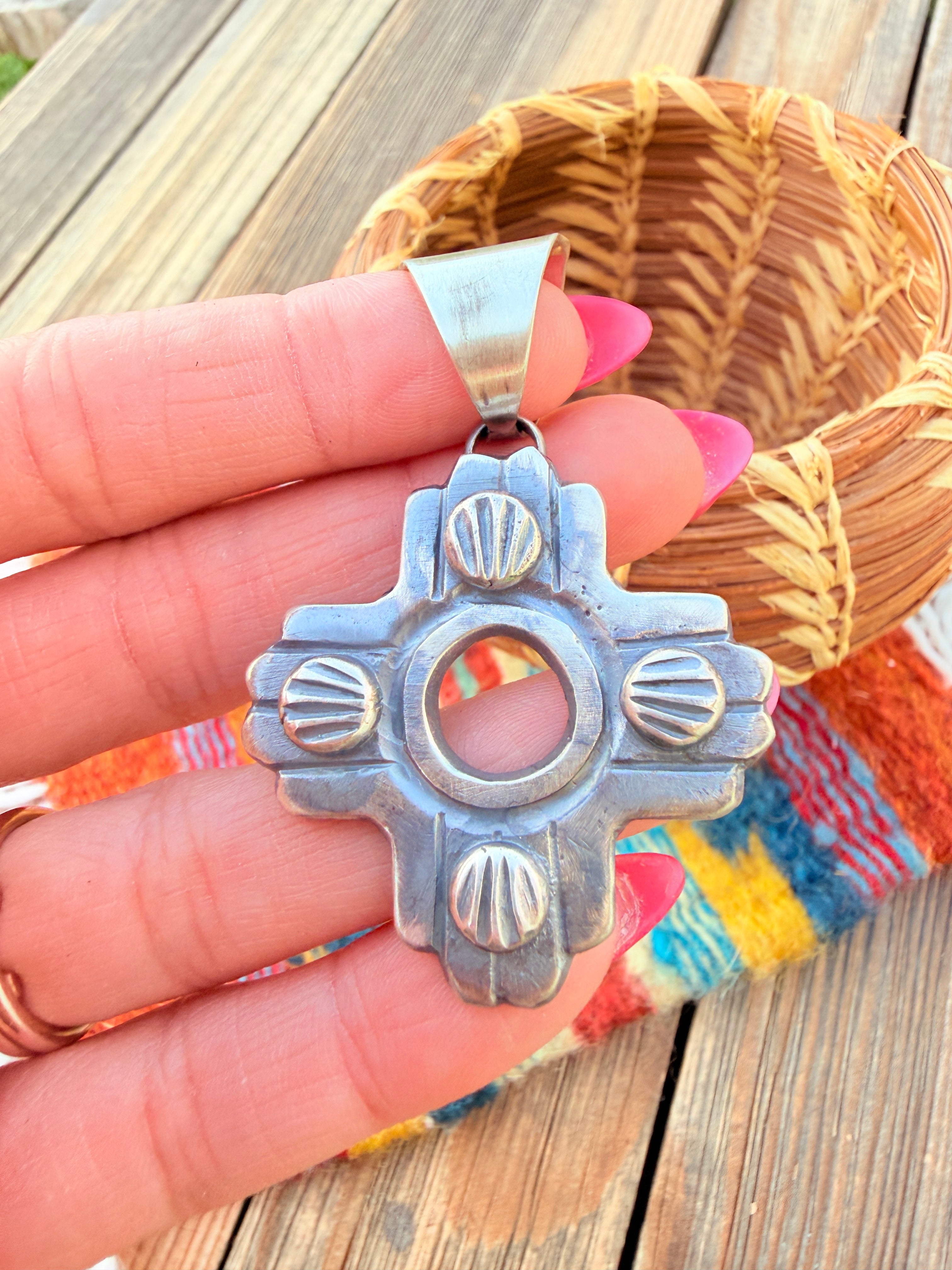 Handcrafted Sterling Silver Zia Cross Pendant by Chimney Butte