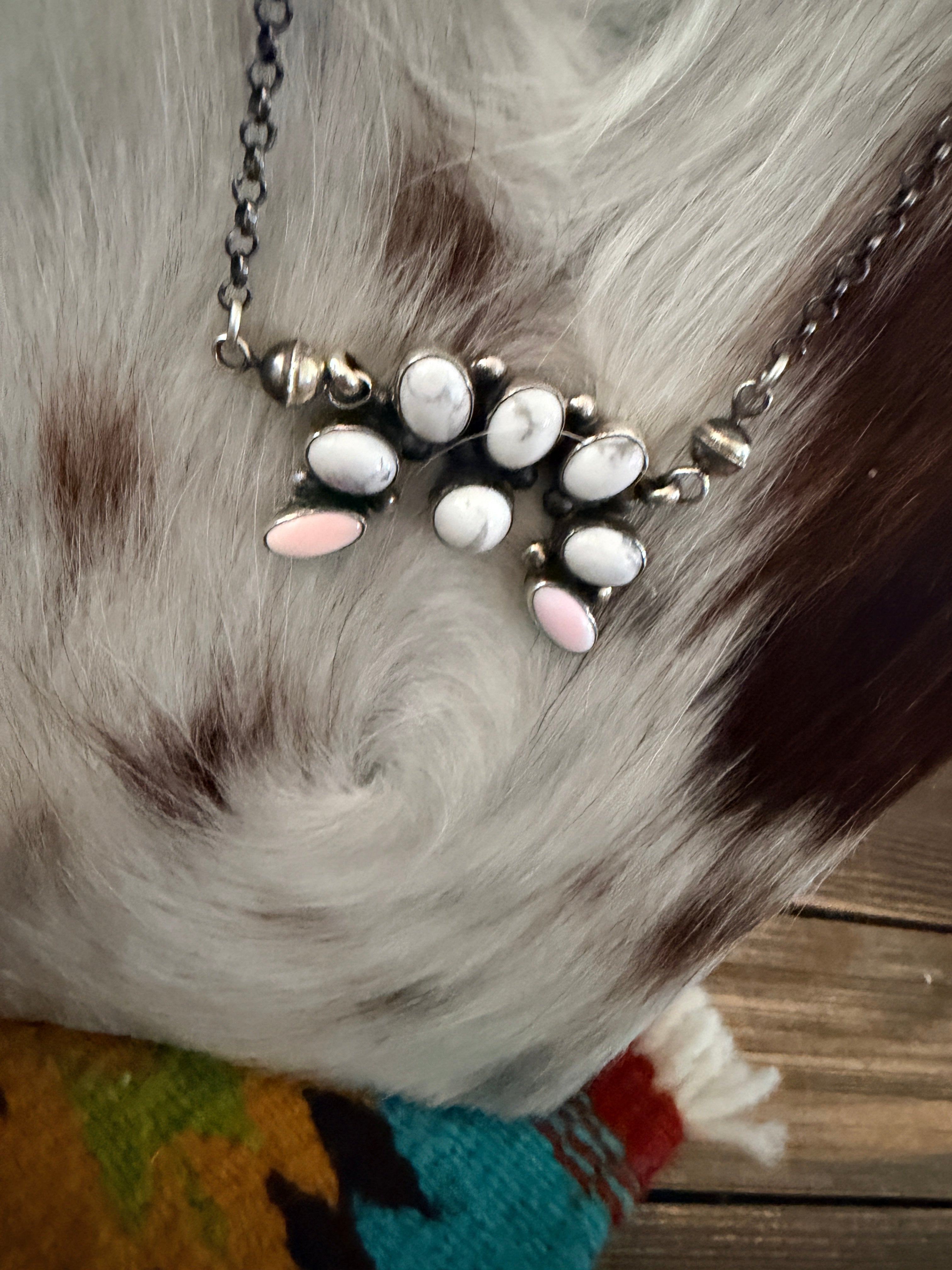 Handcrafted Queen Pink Conch, White Buffalo & Sterling Silver Naja Necklace by Jacqueline Silver