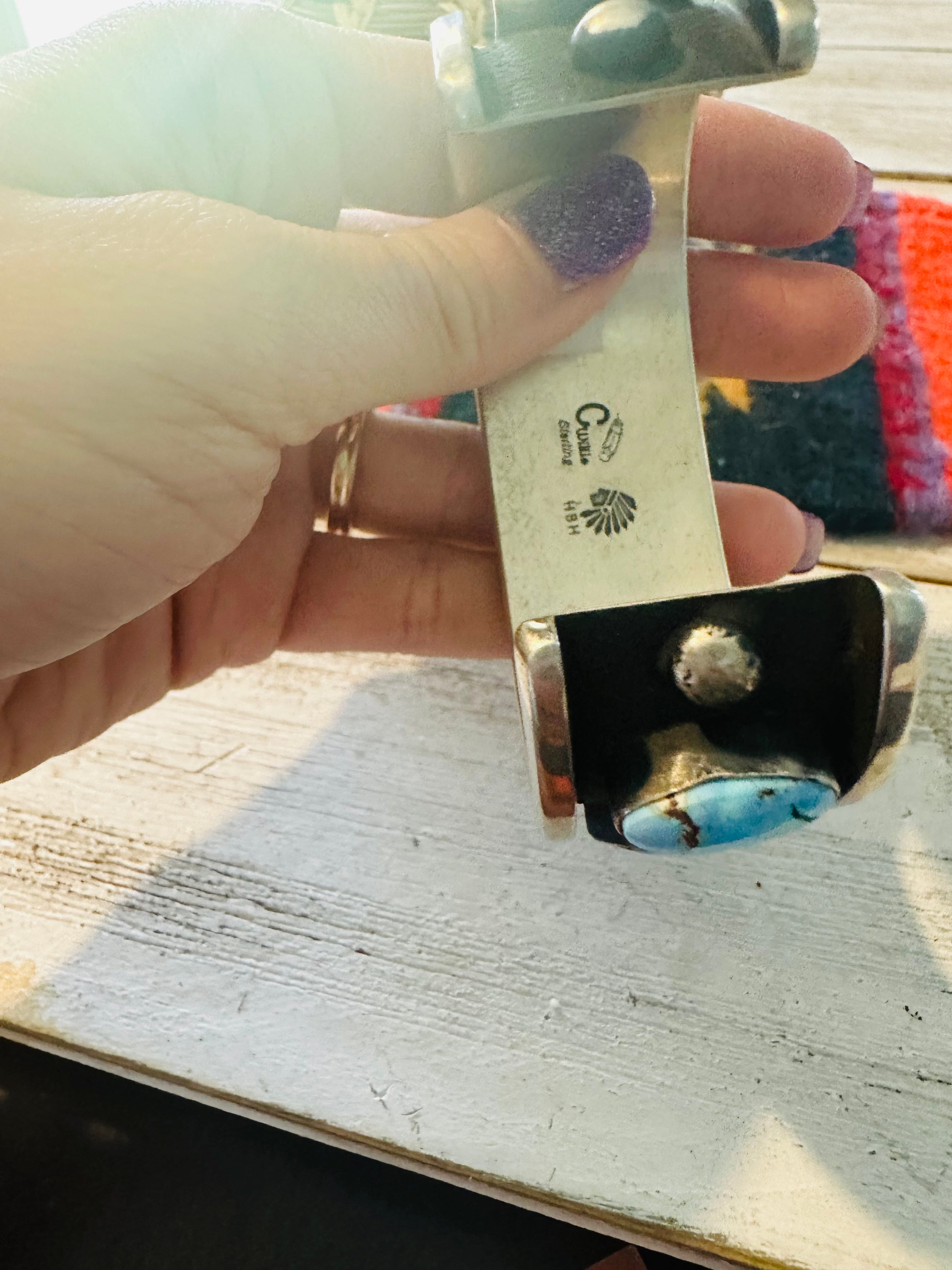 Handcrafted Golden Hills Turquoise & Sterling Silver Shadowbox Cuff Bracelet /