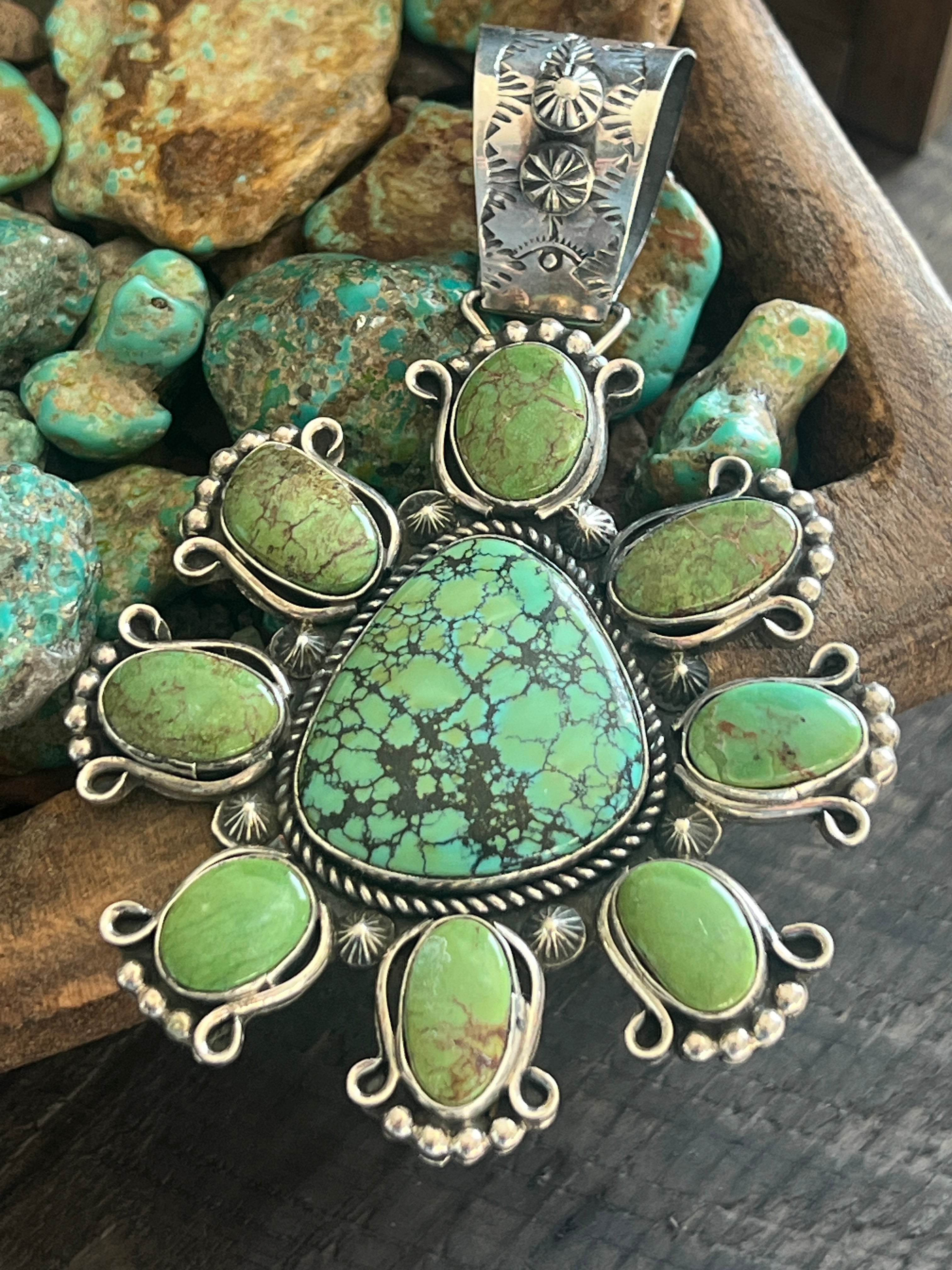 Sterling Silver, Hubei & Egyptian Turquoise Cluster Pendant by Rosella Paxson
