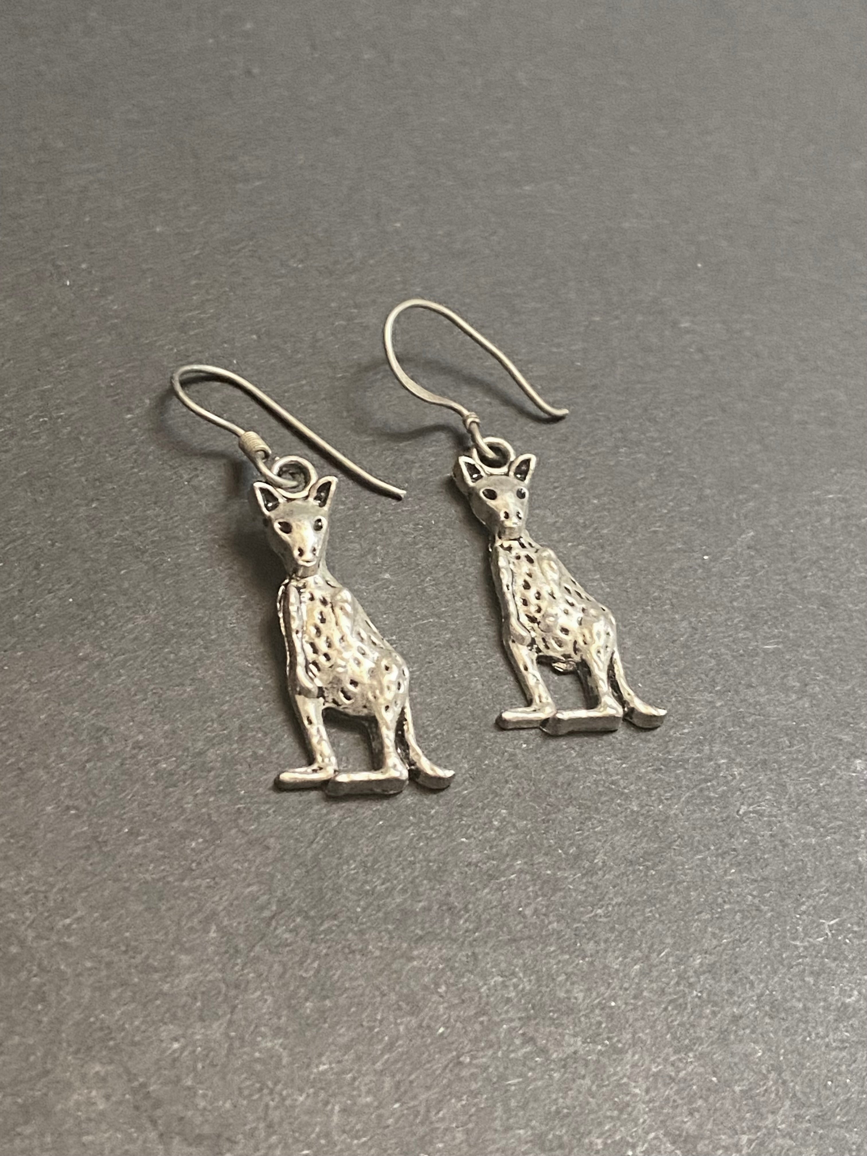 Sterling Silver Bastet Egyptian Cat Dangle Earrings
