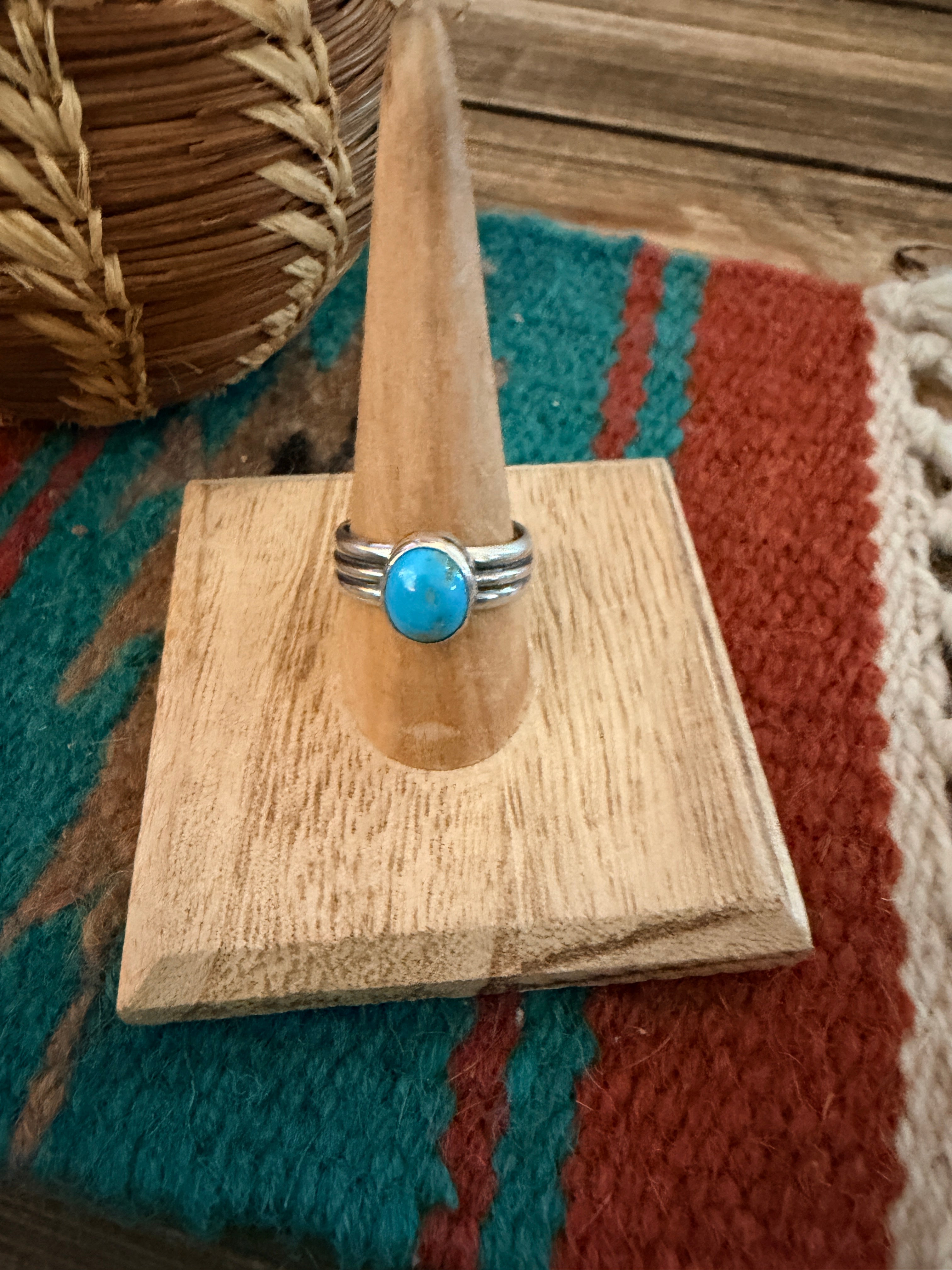 Handcrafted Turquoise & Sterling Silver Band Ring Size 9