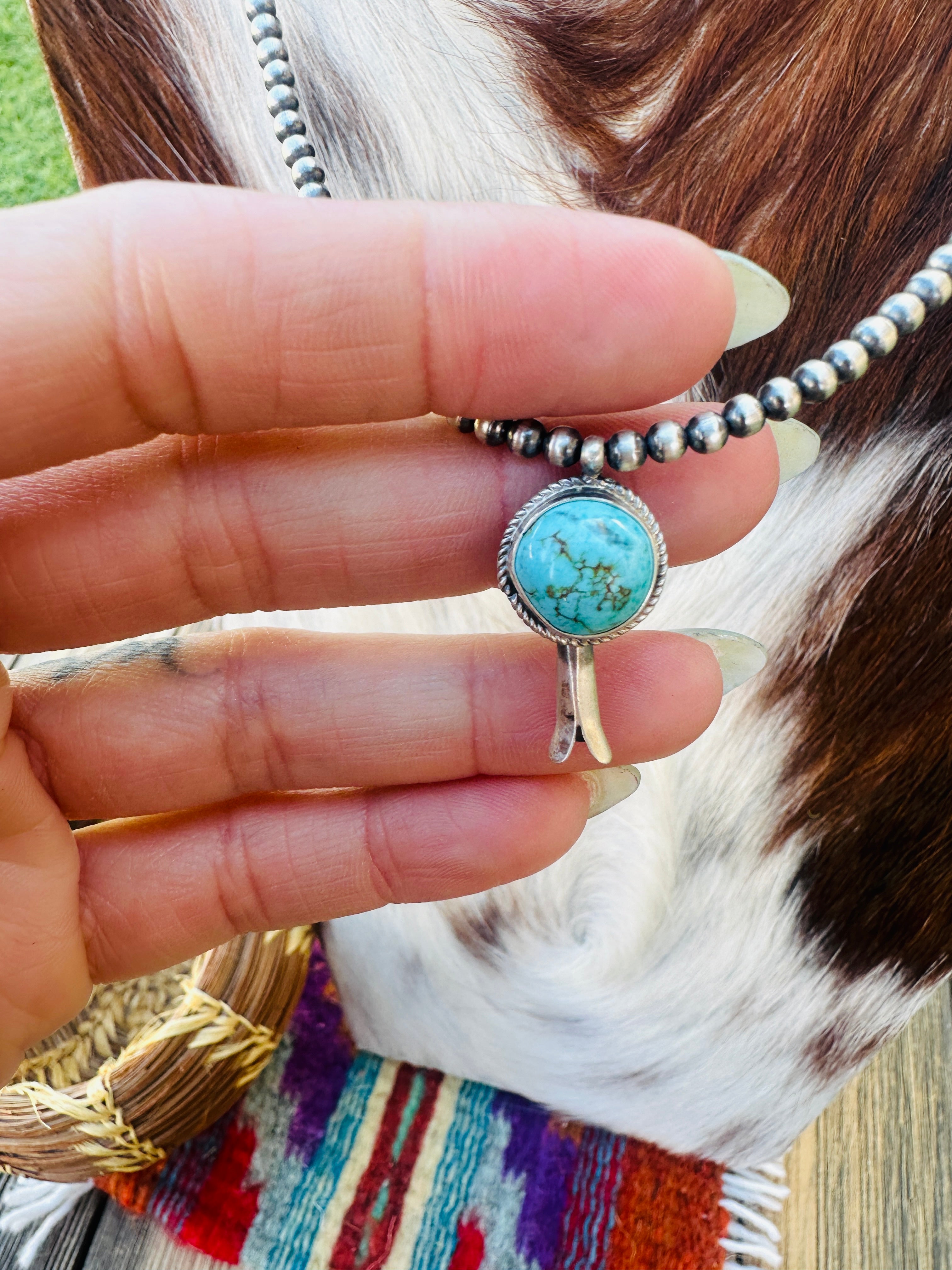Handcrafted Turquoise & Sterling Silver Beaded Blossom Necklace