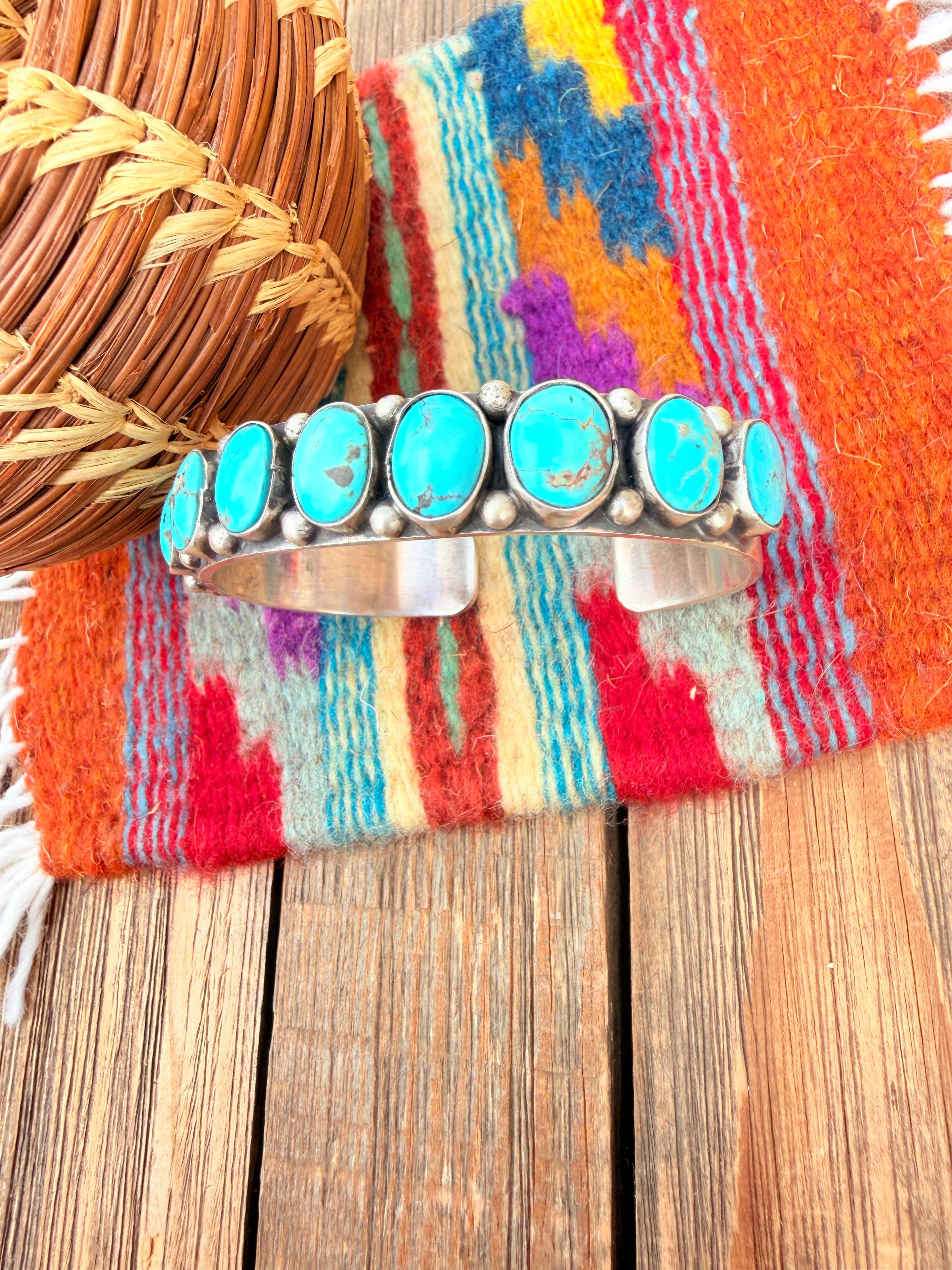 Handcrafted Kingman Turquoise & Sterling Silver Cuff Bracelet by Bobby Johnson