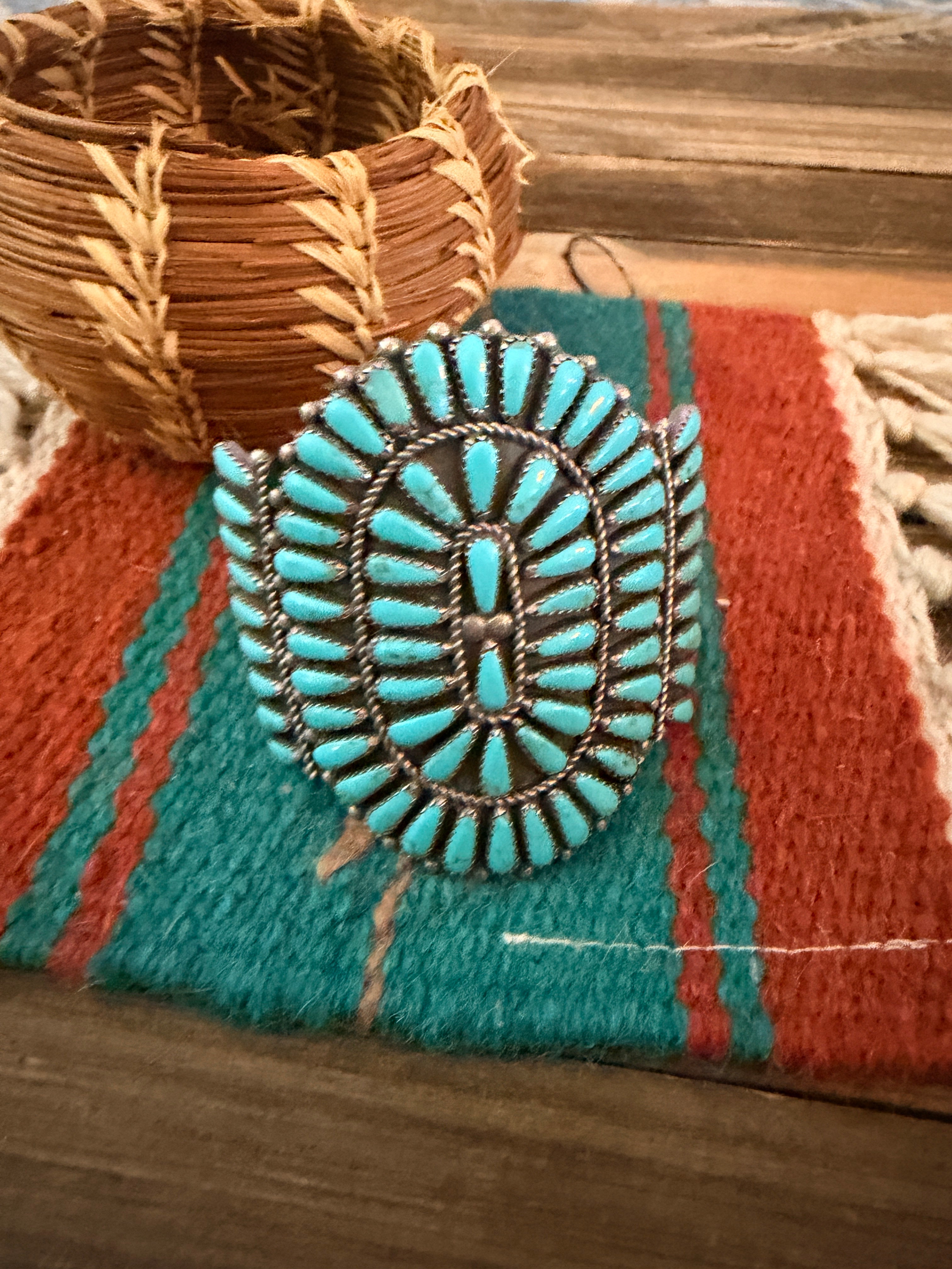 Handcrafted Old Pawn Sterling Silver & Turquoise Cuff Bracelet