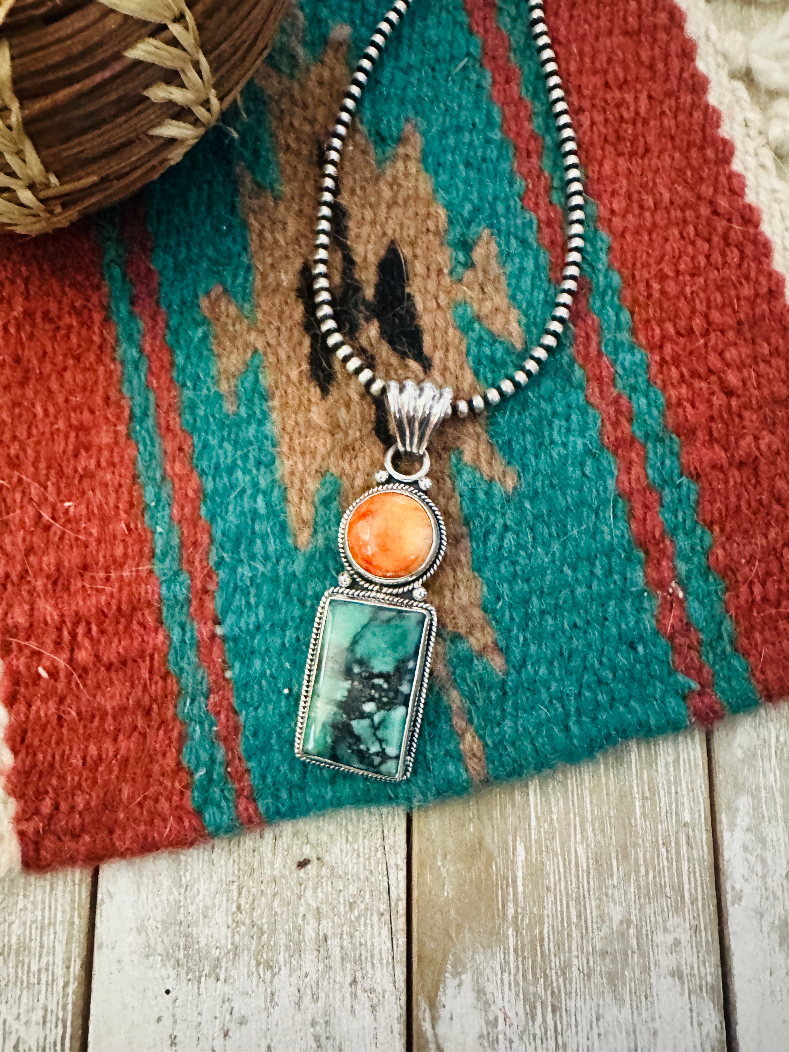 Handcrafted Sterling Silver, Spiny & Turquoise Pendant