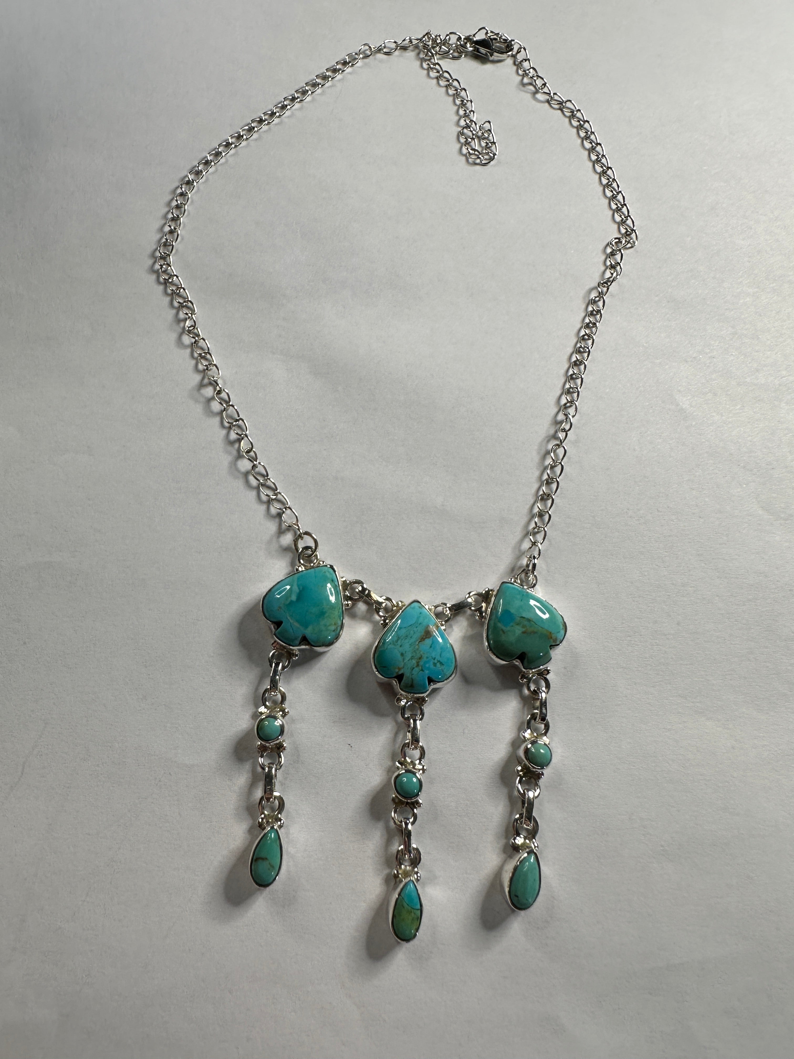 Beautiful Handmade Sterling Silver & Turquoise Spade Drop Necklace