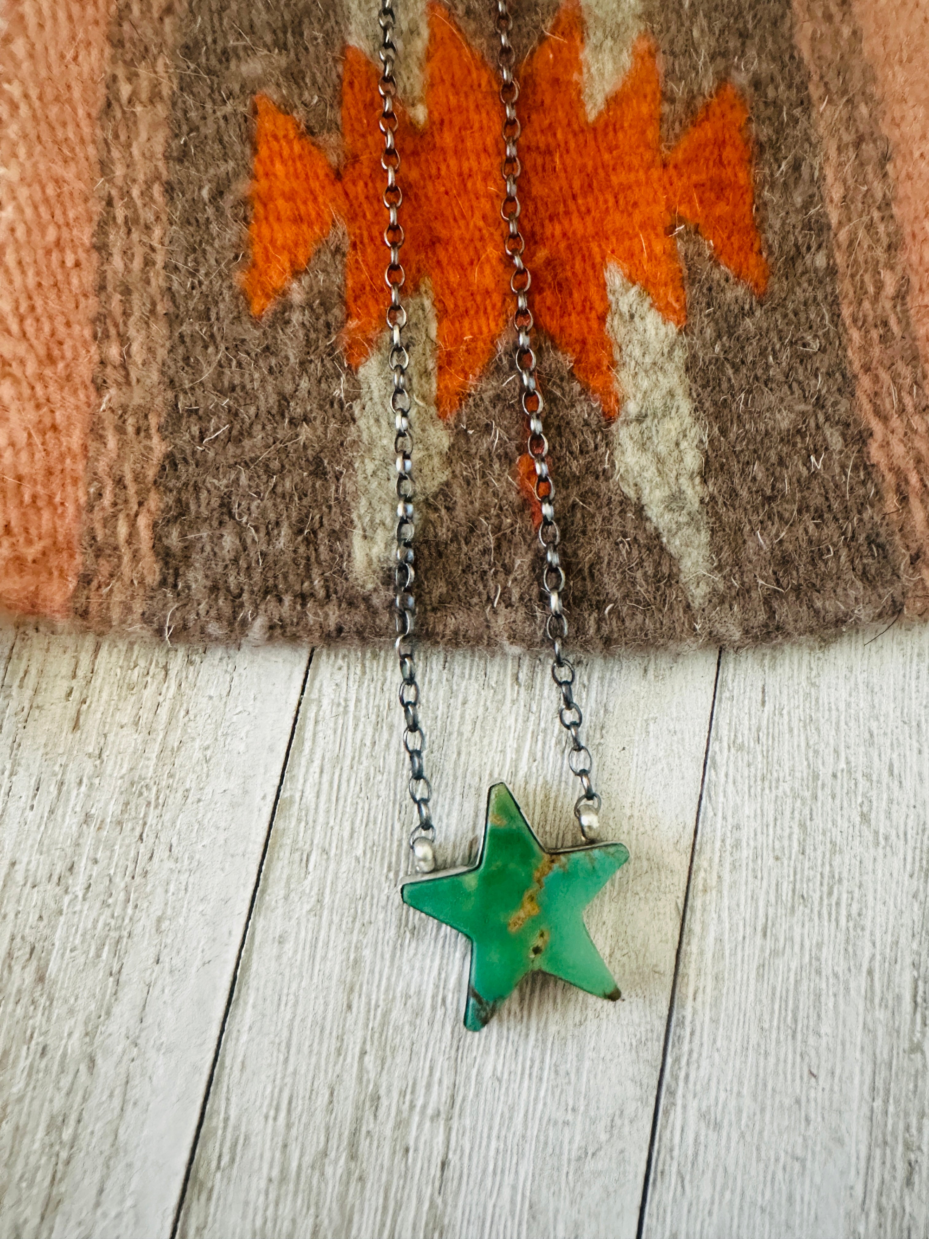 Handcrafted Sterling Silver & Turquoise Star Necklace- Green