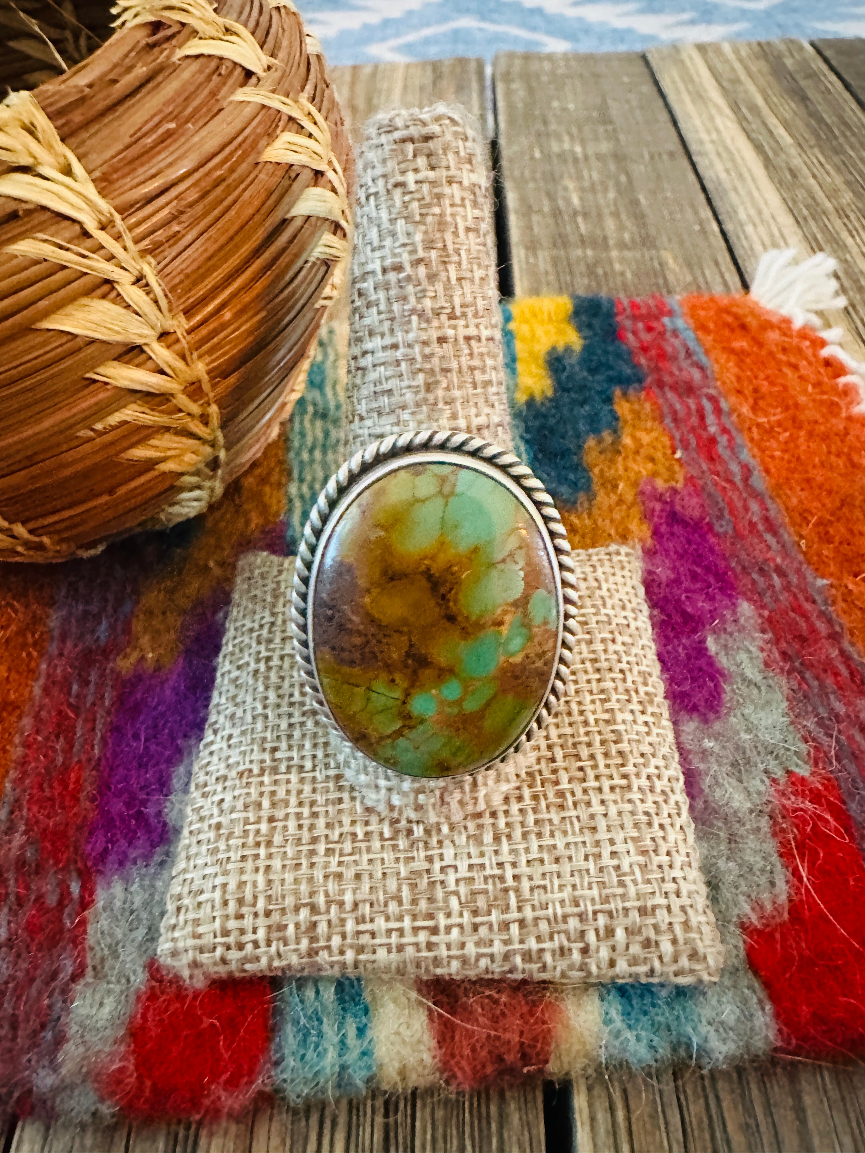 Handcrafted Turquoise & Sterling Silver Ring by Patrick Yazzie Size 10