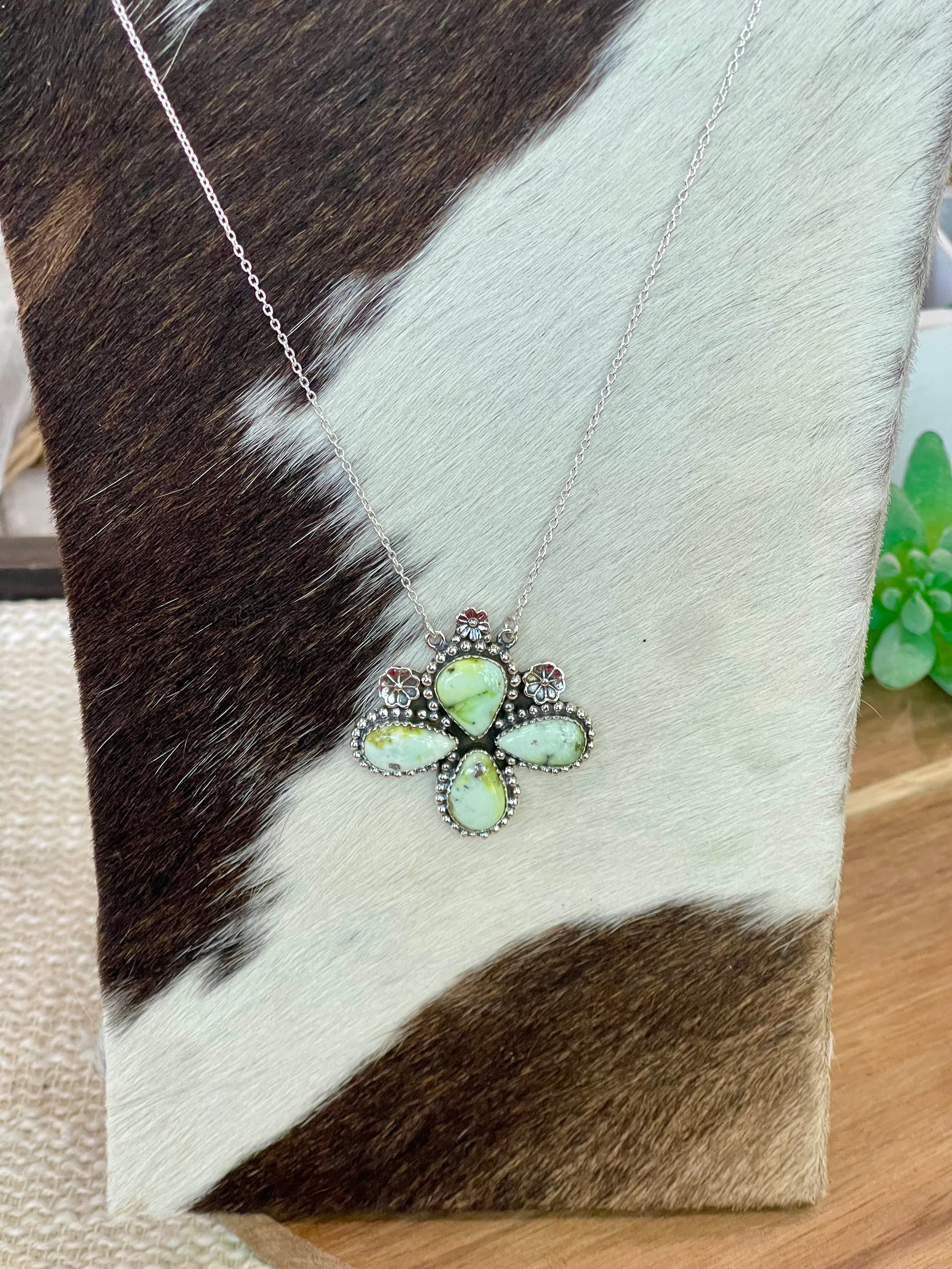 Handmade Sterling Silver Palomino Turquoise Necklace with Signed Nizhoni