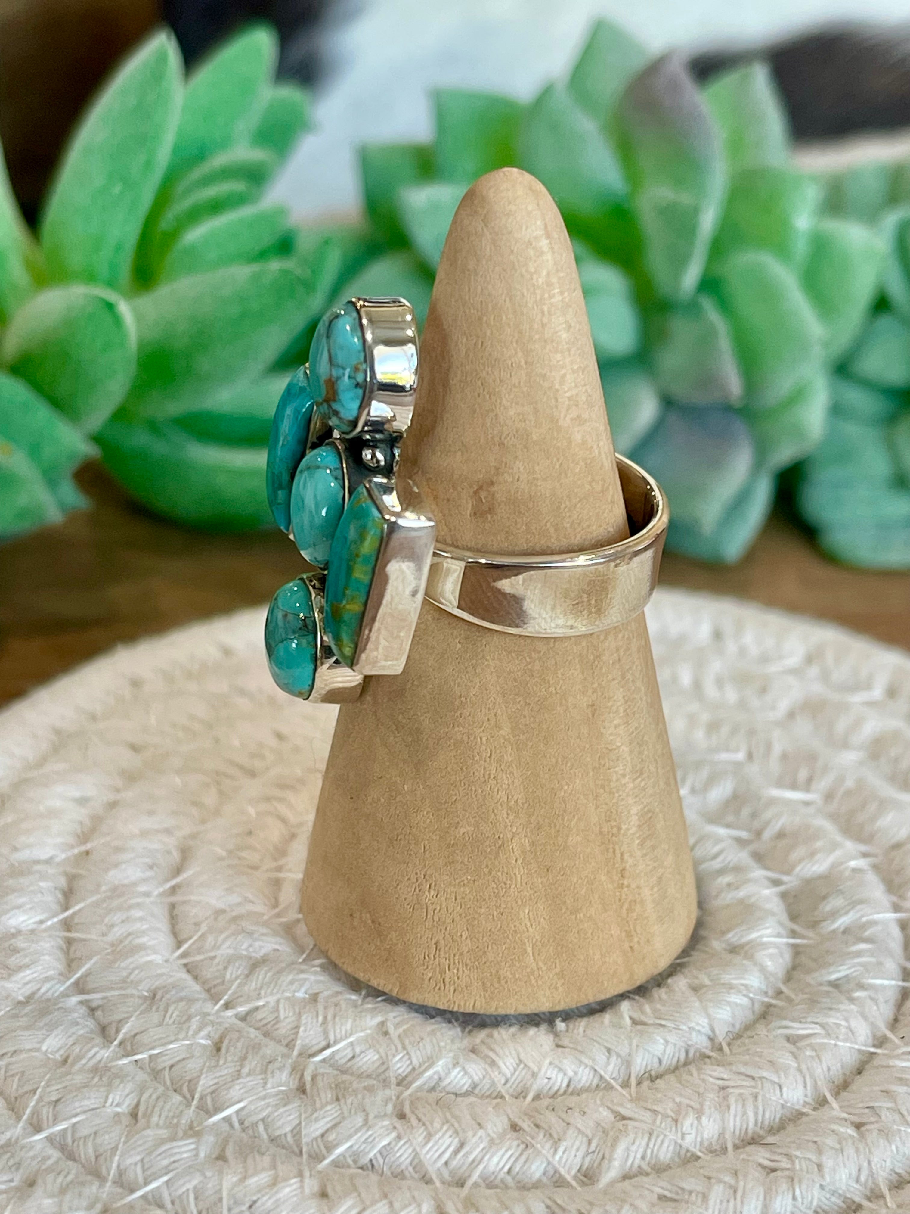 Handmade Turquoise And Sterling Silver Adjustable Ring