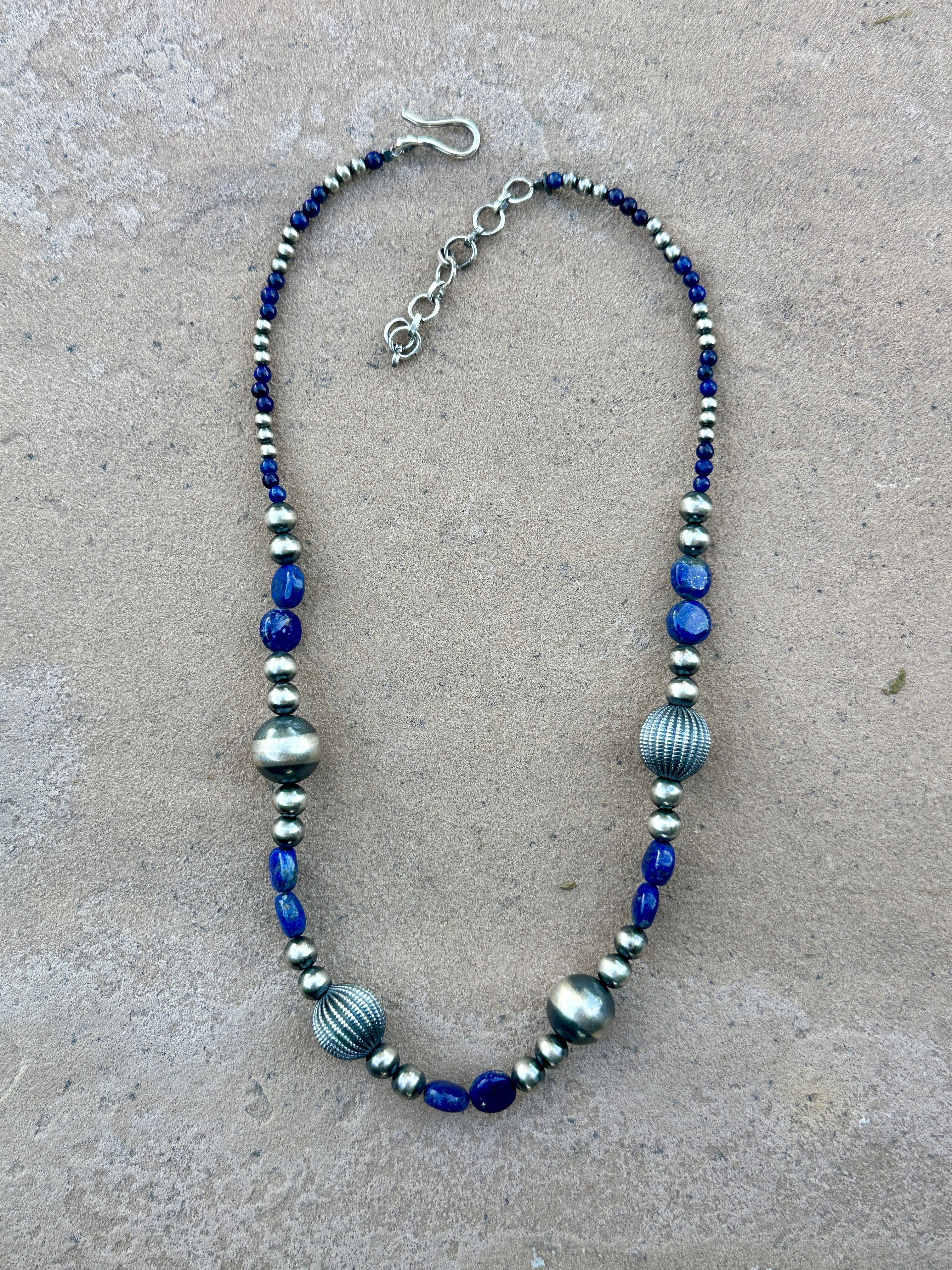 Handmade Lapis Beaded Sterling Silver Necklace
