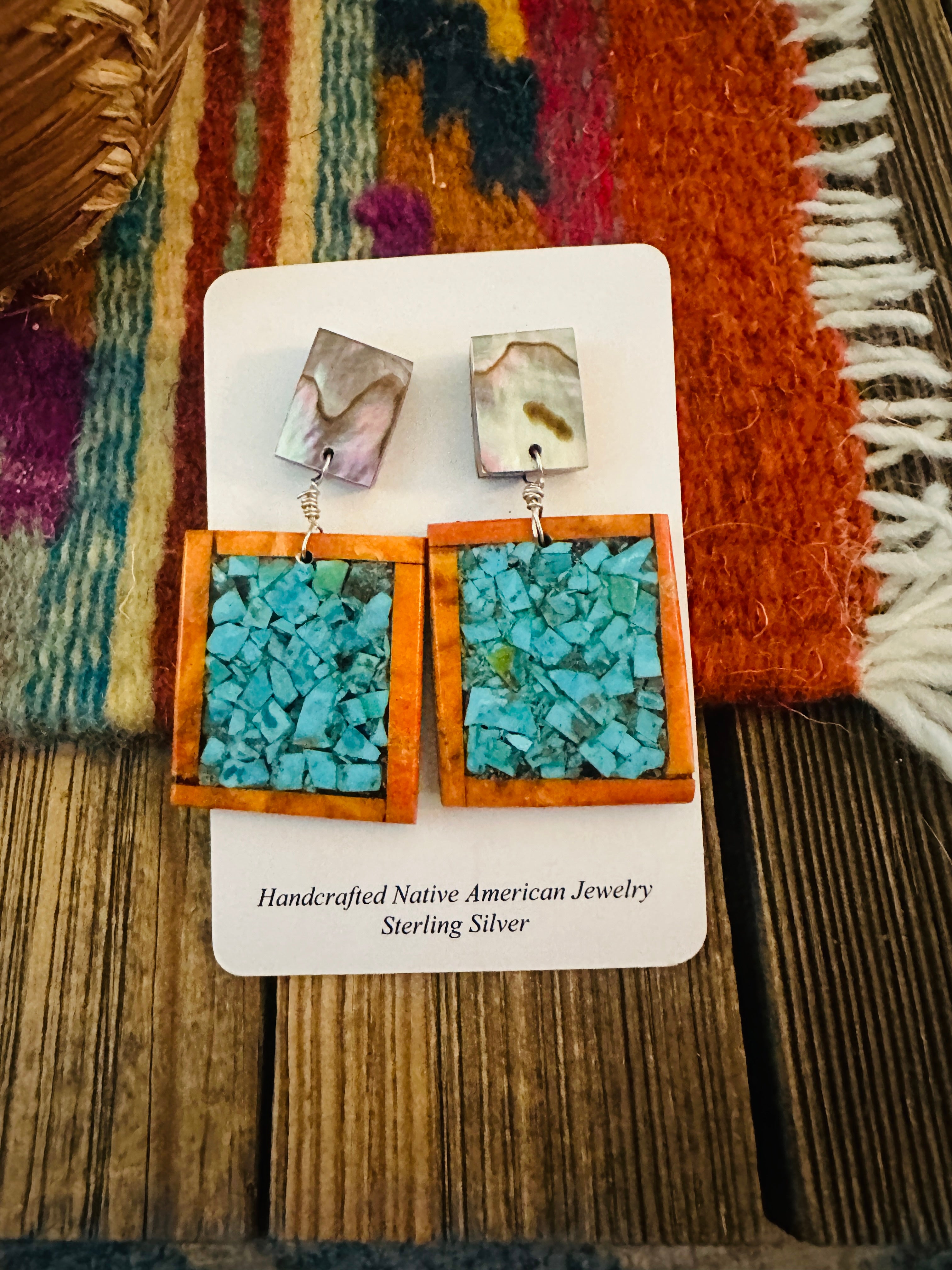 Handcrafted Multi Stone Inlay Dangle Earrings