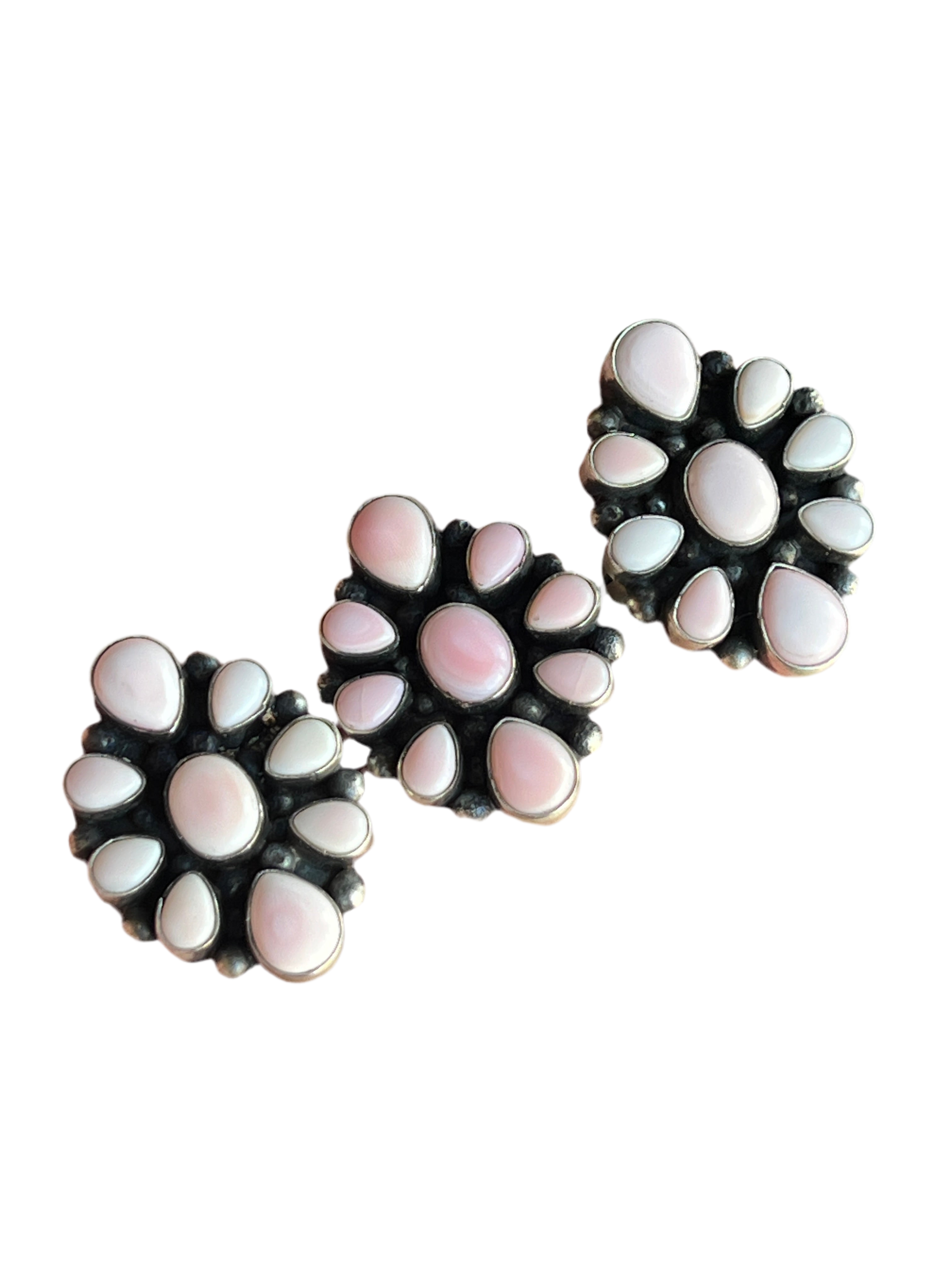 Handcrafted Sterling Silver and Queen Pink Conch Shell Cluster Ring by Travis Jim