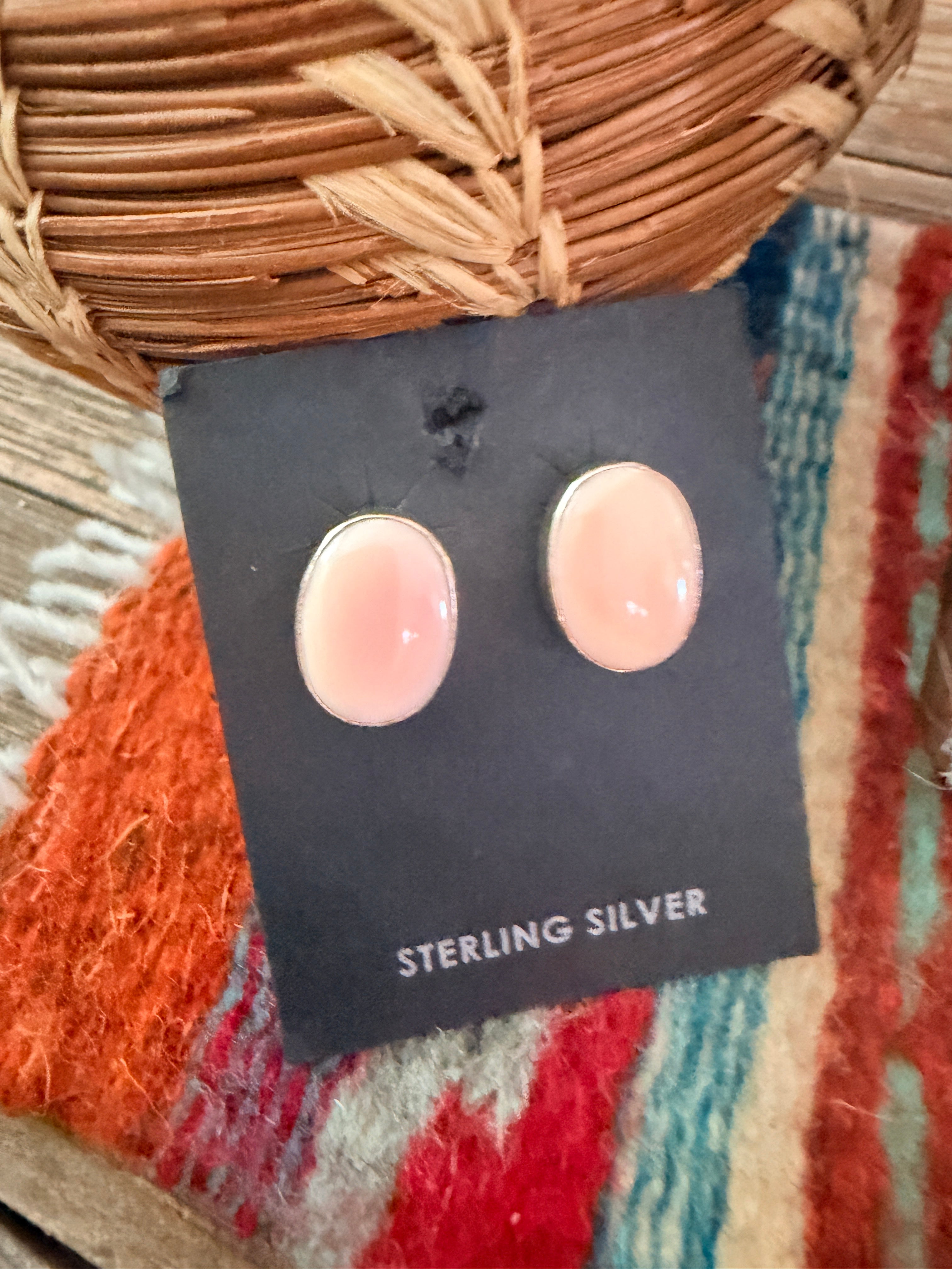 Handcrafted Queen Pink Conch & Sterling Silver Cluster Necklace and Earring Set