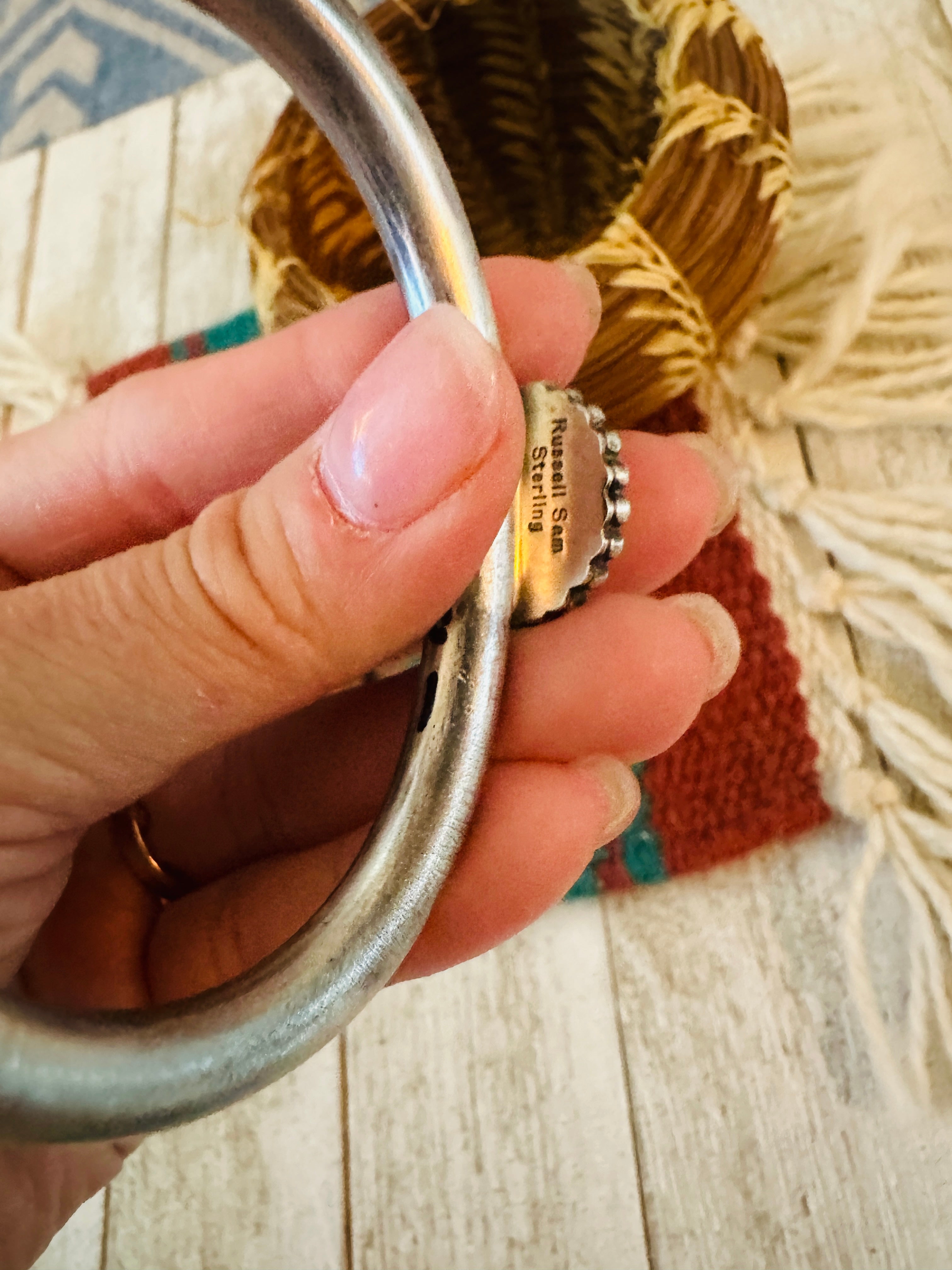 Handcrafted Sonoran Mountain Turquoise & Sterling Silver Cuff Bracelet by Russell Sam