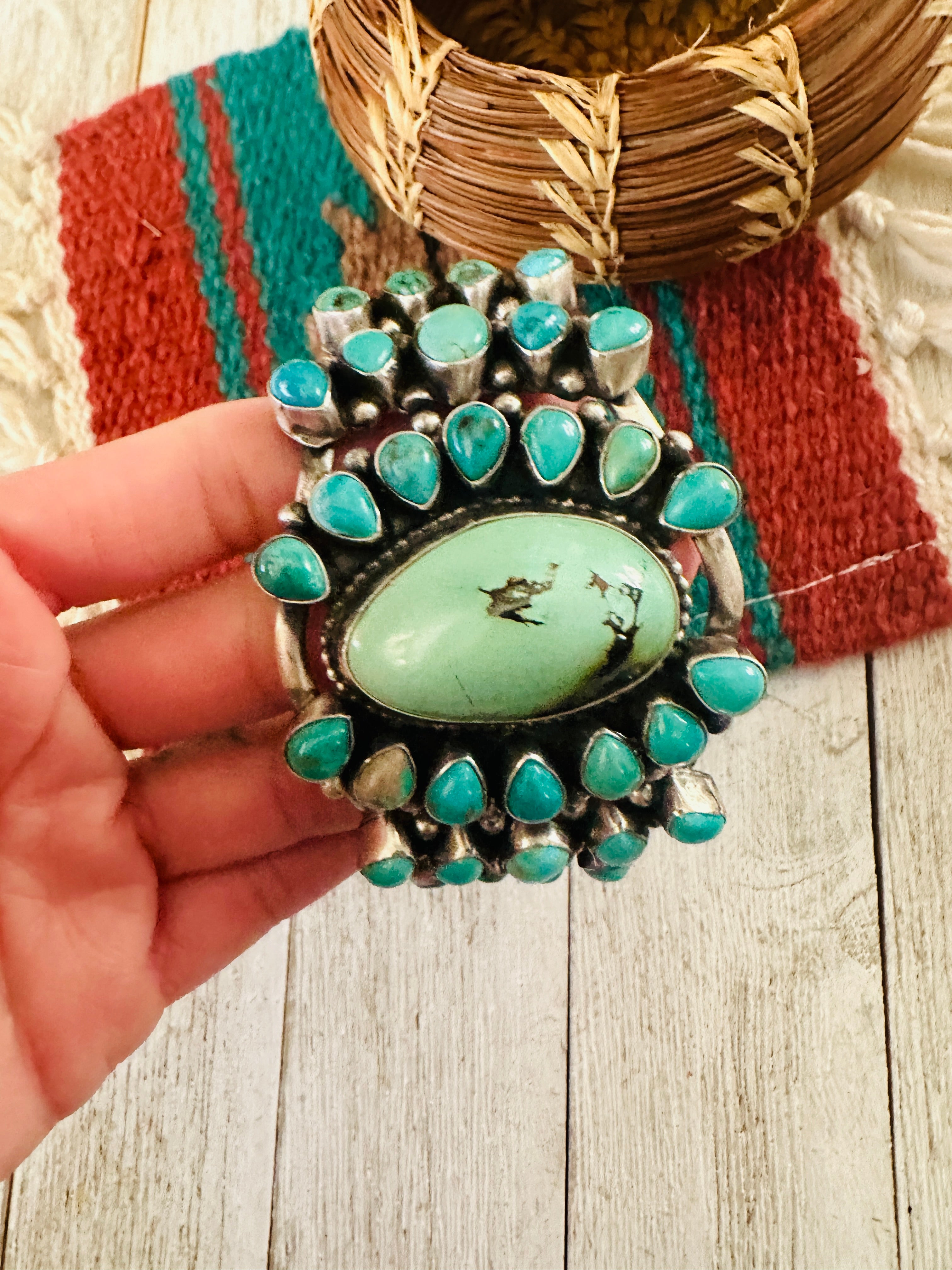 Sterling Silver & Carico Lake Turquoise Cuff Bracelet By B Johnson /