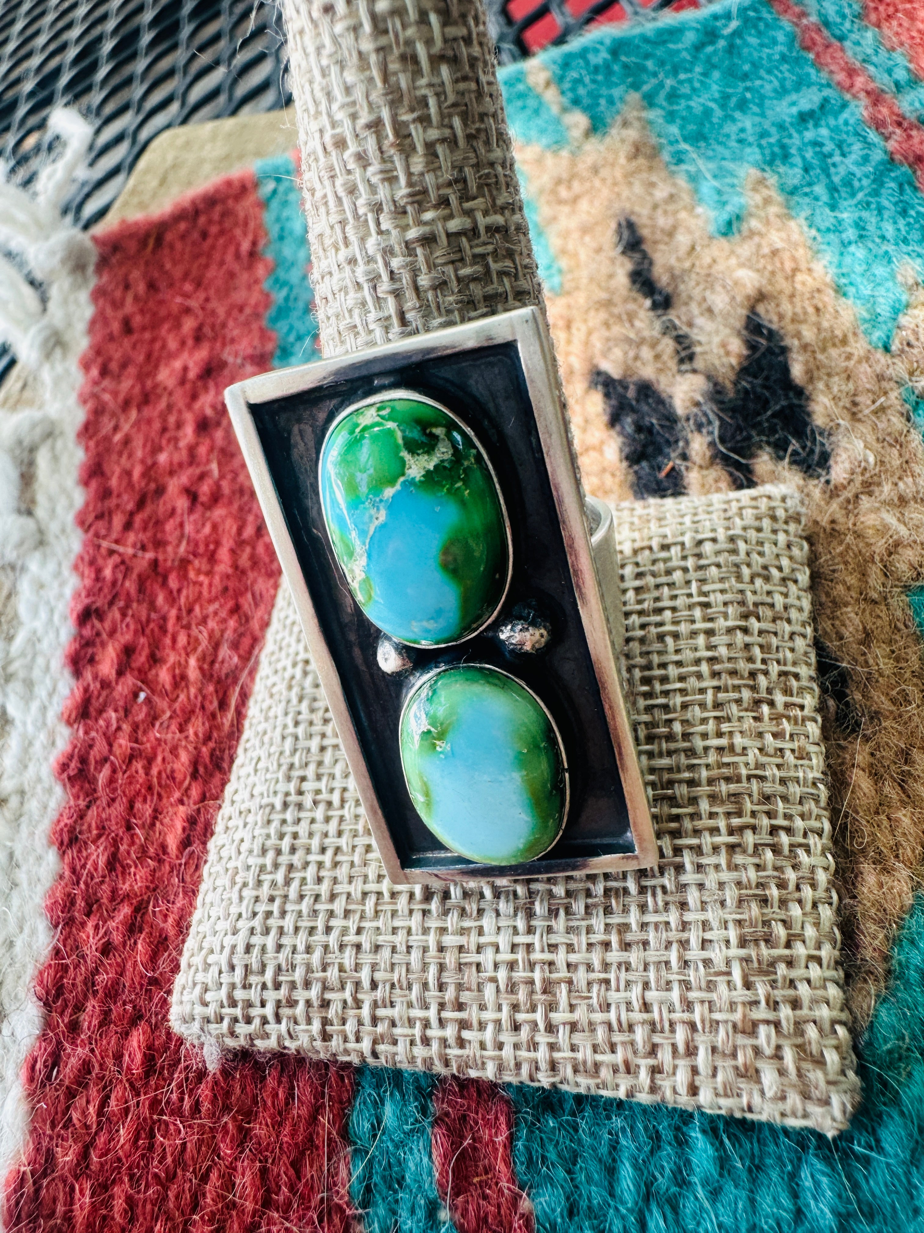 Handcrafted Sonoran Mountain Turquoise & Sterling Silver Adjustable Ring