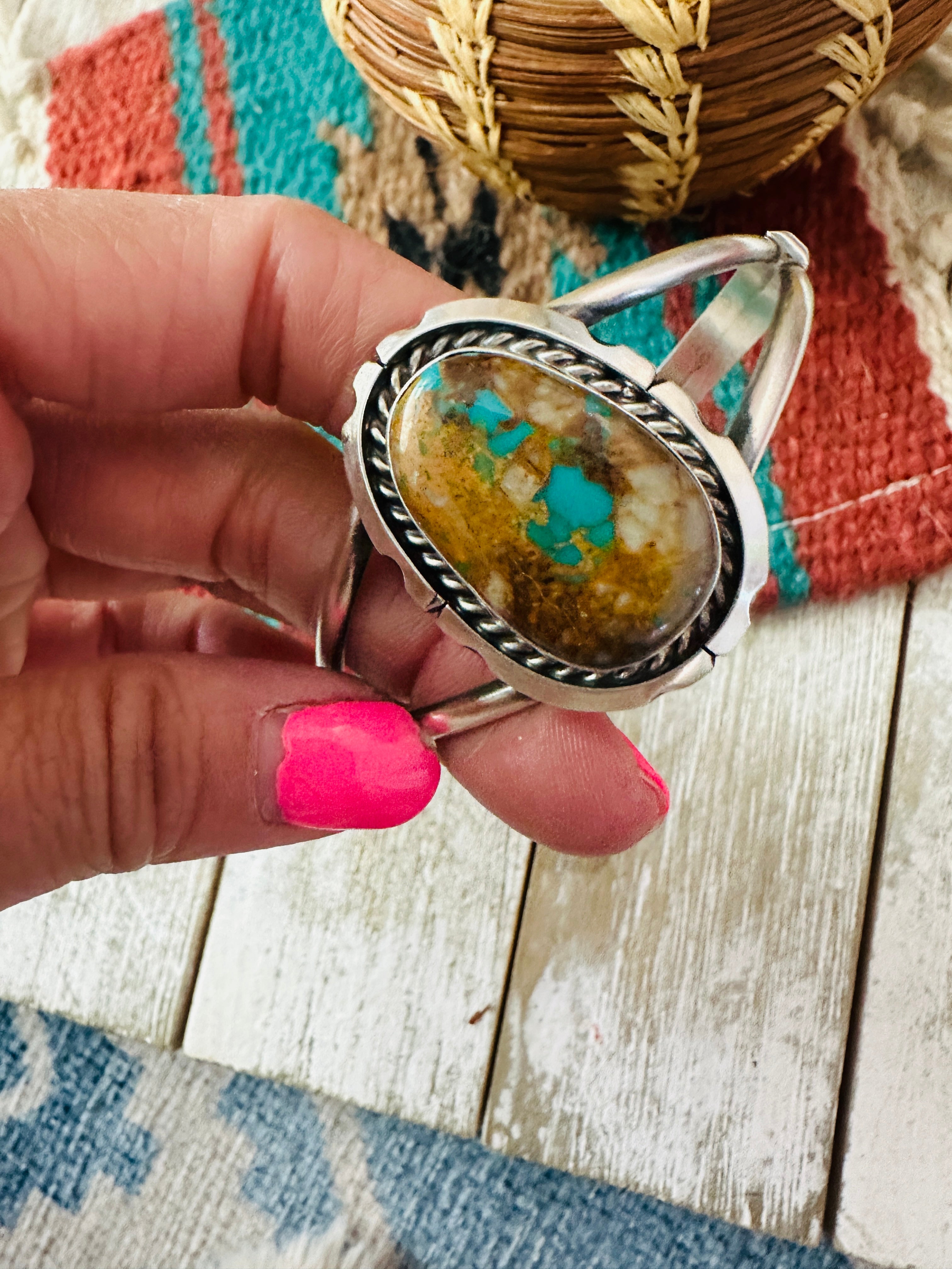 Handcrafted Sterling Silver & Royston Turquoise Cuff Bracelet