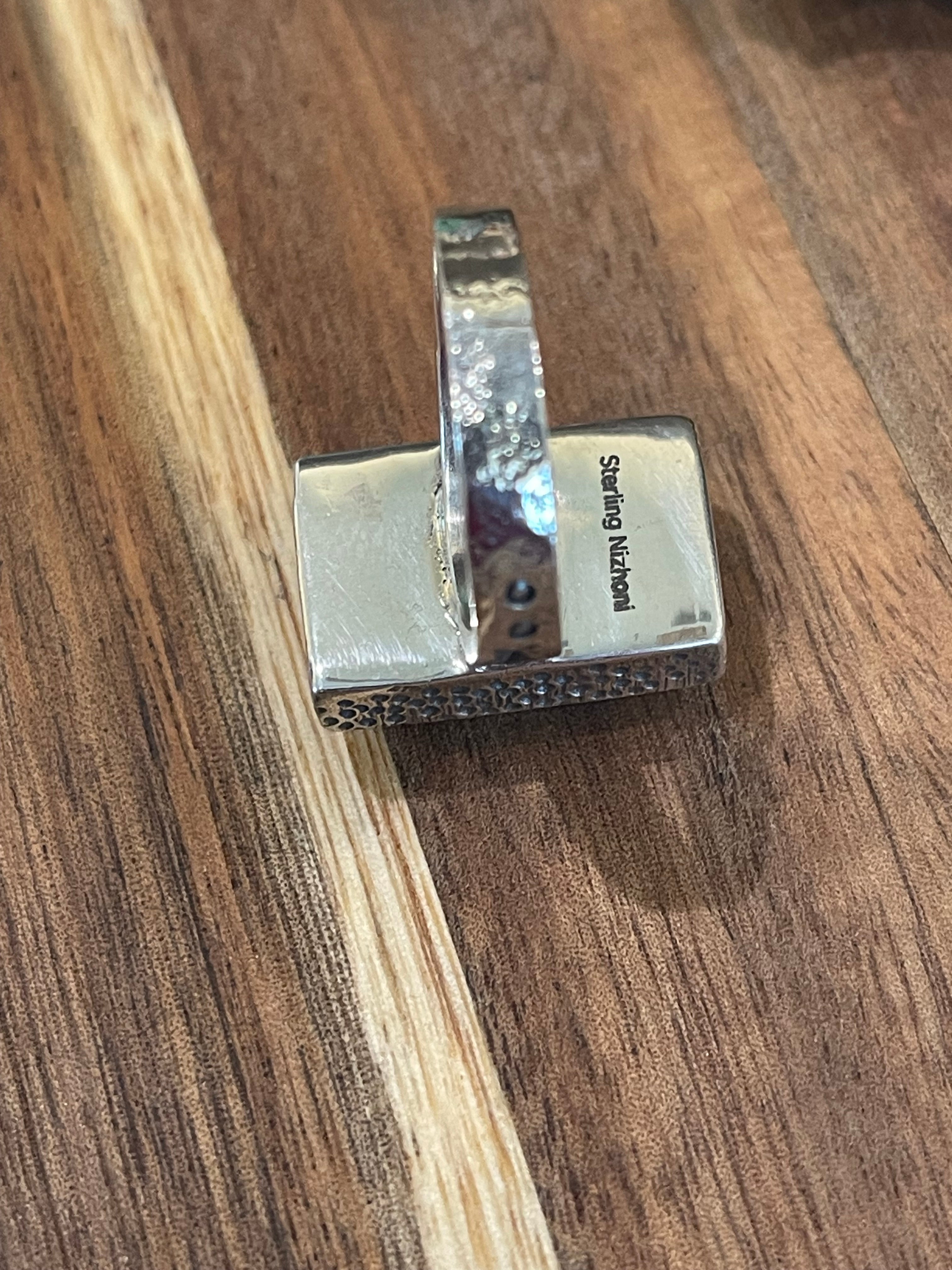 Handmade Sterling Silver & Multi Stone Inlay Ring Size 8.5