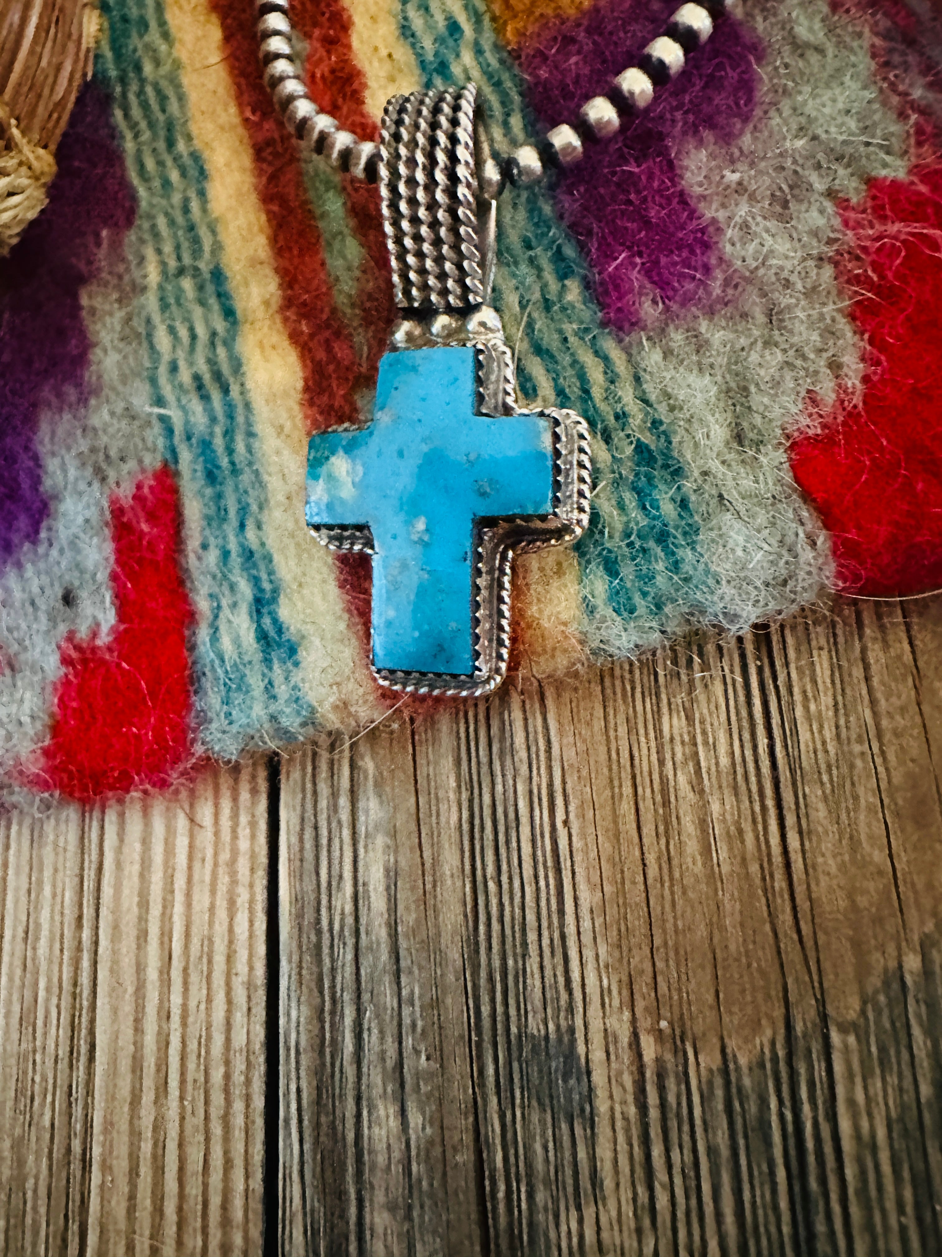 Handcrafted Sterling Silver & Turquoise Cross Pendant by Lawrence Archuleta