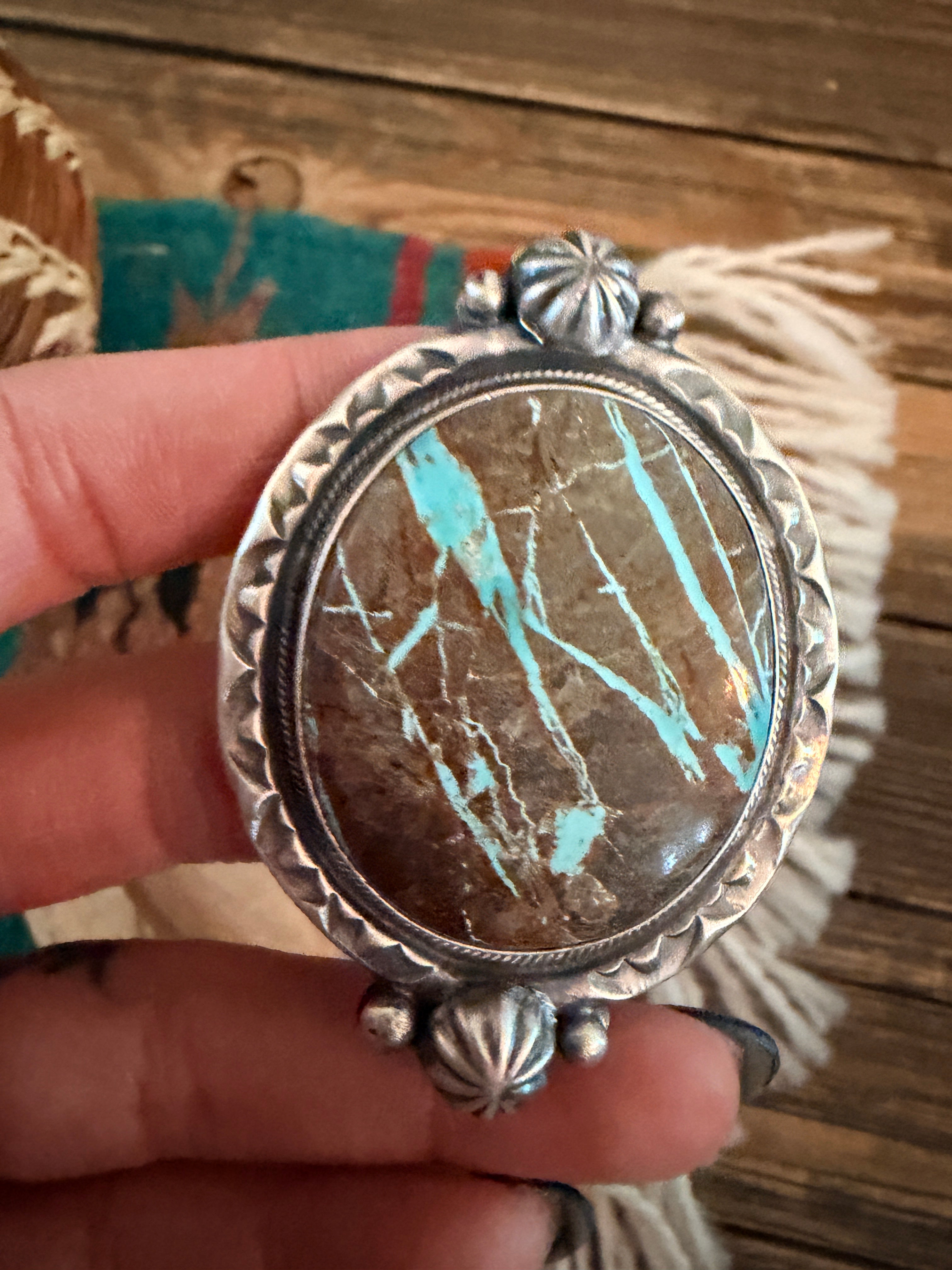Handcrafted Royston Ribbon Turquoise Sterling Silver Cluster Adjustable Ring